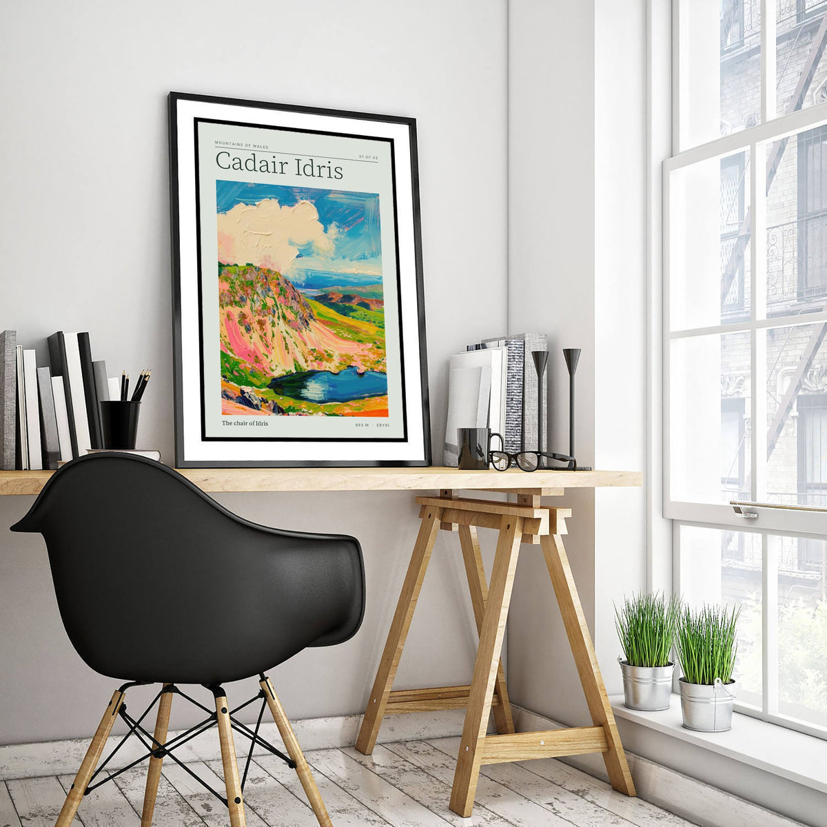 Cadair Idris Art Print - Chair of Idris Mountains of Wales Poster - Sage Impasto Landscape Illustration 1/3