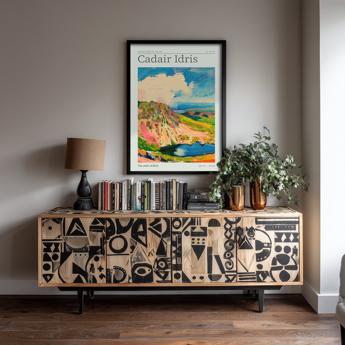 Cadair Idris Art Print - Chair of Idris Mountains of Wales Poster - Sage Impasto Landscape Illustration 1/3