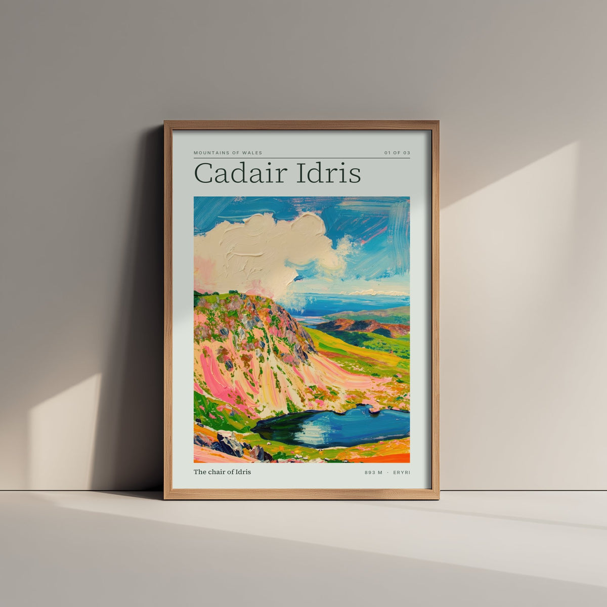 Cadair Idris Art Print - Chair of Idris Mountains of Wales Poster - Sage Impasto Landscape Illustration 1/3
