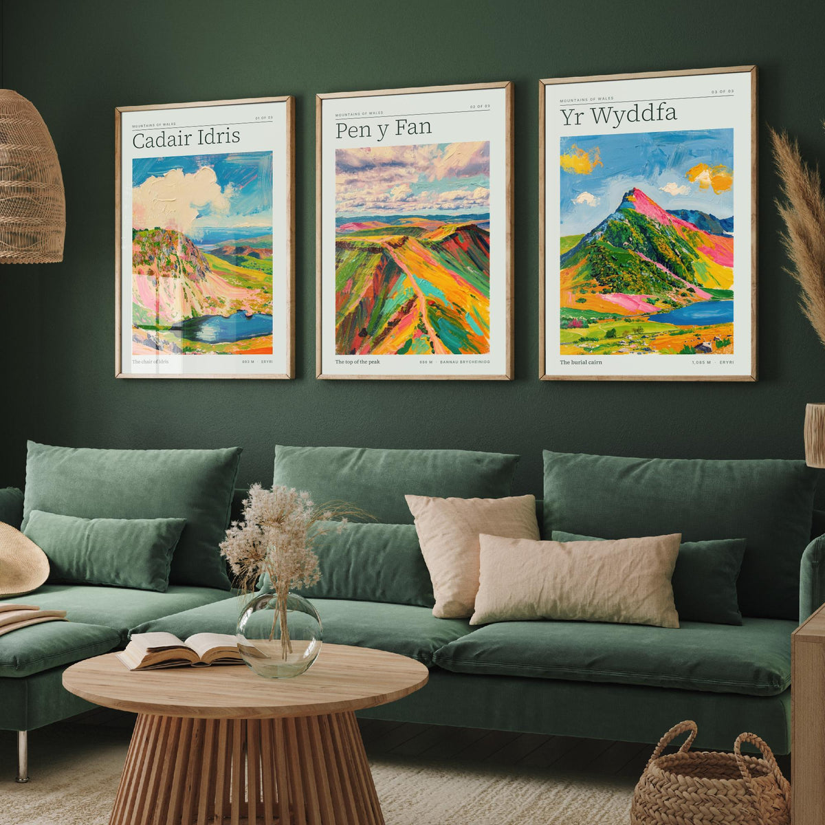 Mountains of Wales Set of Three Art Prints - Cadair Idris, Pen y Fan, Yr Wyddfa - Impasto Palette Knife Poster Illustration