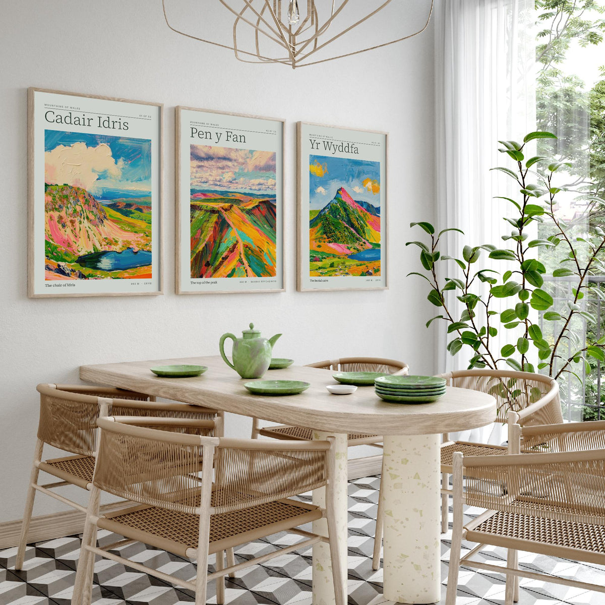 Mountains of Wales Set of Three Art Prints - Cadair Idris, Pen y Fan, Yr Wyddfa - Impasto Palette Knife Poster Illustration
