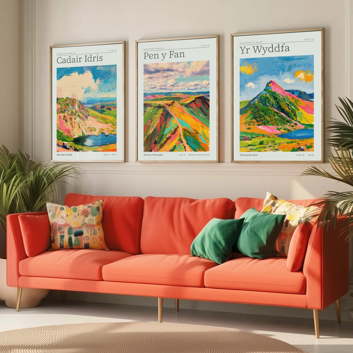 Mountains of Wales Set of Three Art Prints - Cadair Idris, Pen y Fan, Yr Wyddfa - Impasto Palette Knife Poster Illustration