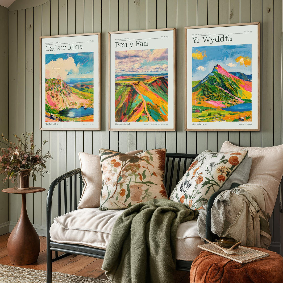 Mountains of Wales Set of Three Art Prints - Cadair Idris, Pen y Fan, Yr Wyddfa - Impasto Palette Knife Poster Illustration