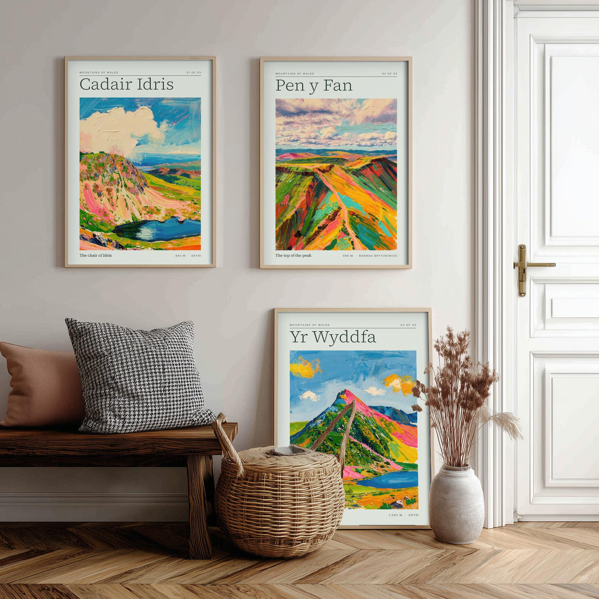 Mountains of Wales Set of Three Art Prints - Cadair Idris, Pen y Fan, Yr Wyddfa - Impasto Palette Knife Poster Illustration