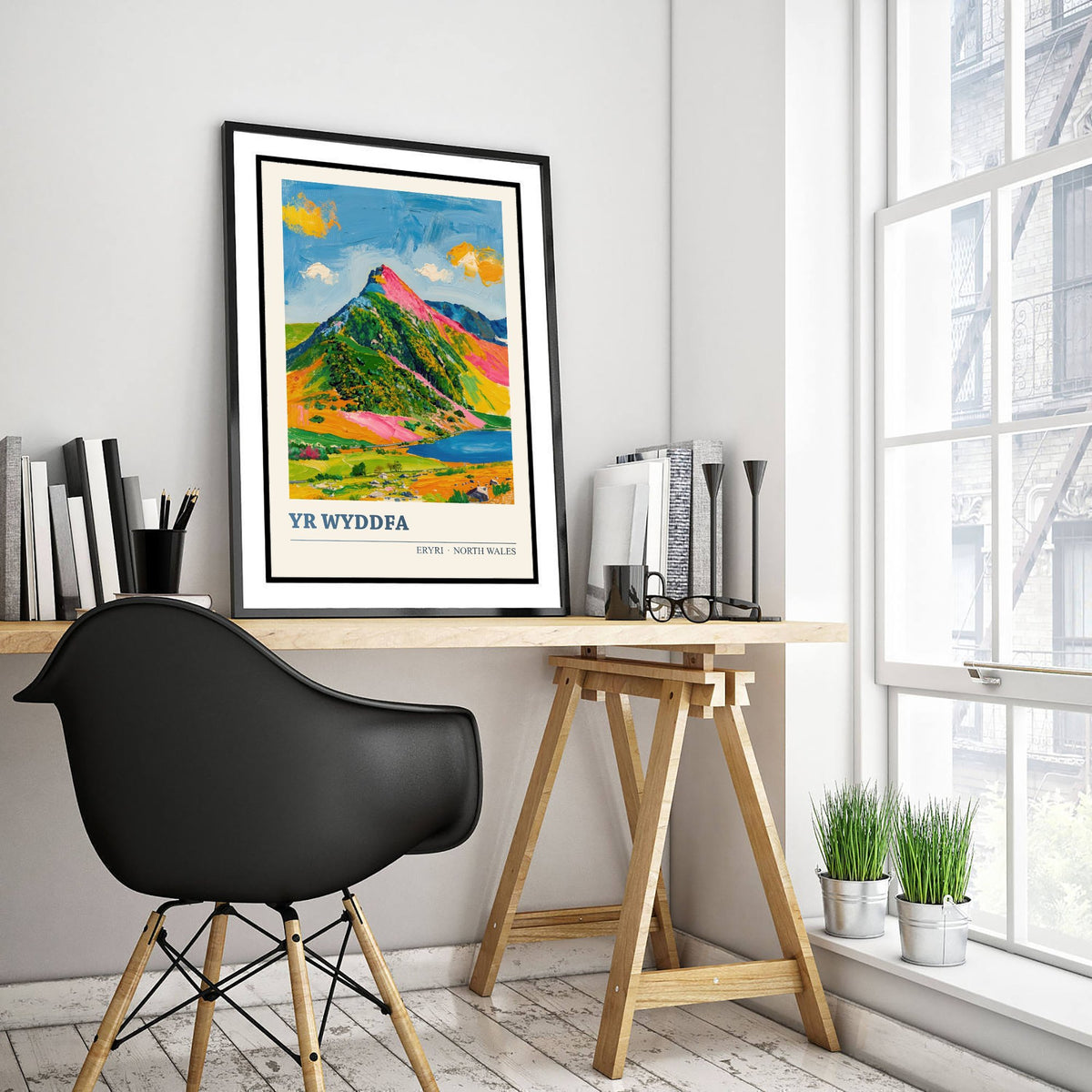 Yr Wyddfa Snowdon Poster - North Wales Mountain Art Print - Cream and Slate Blue Illustration 3/3
