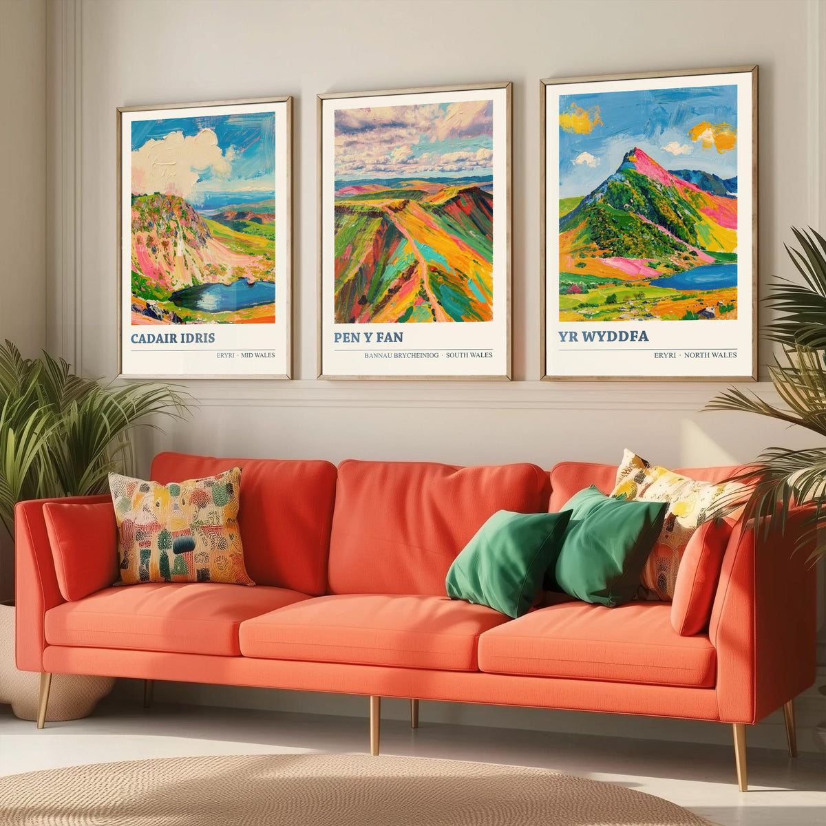 Cadair Idris, Pen y Fan and Yr Wyddfa Set of Three Art Prints - Welsh Peaks Poster - Bright Palette Knife Landscape Illustration