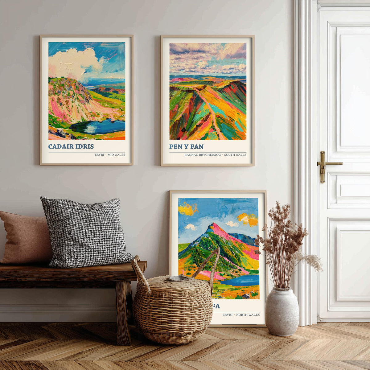 Cadair Idris, Pen y Fan and Yr Wyddfa Set of Three Art Prints - Welsh Peaks Poster - Bright Palette Knife Landscape Illustration