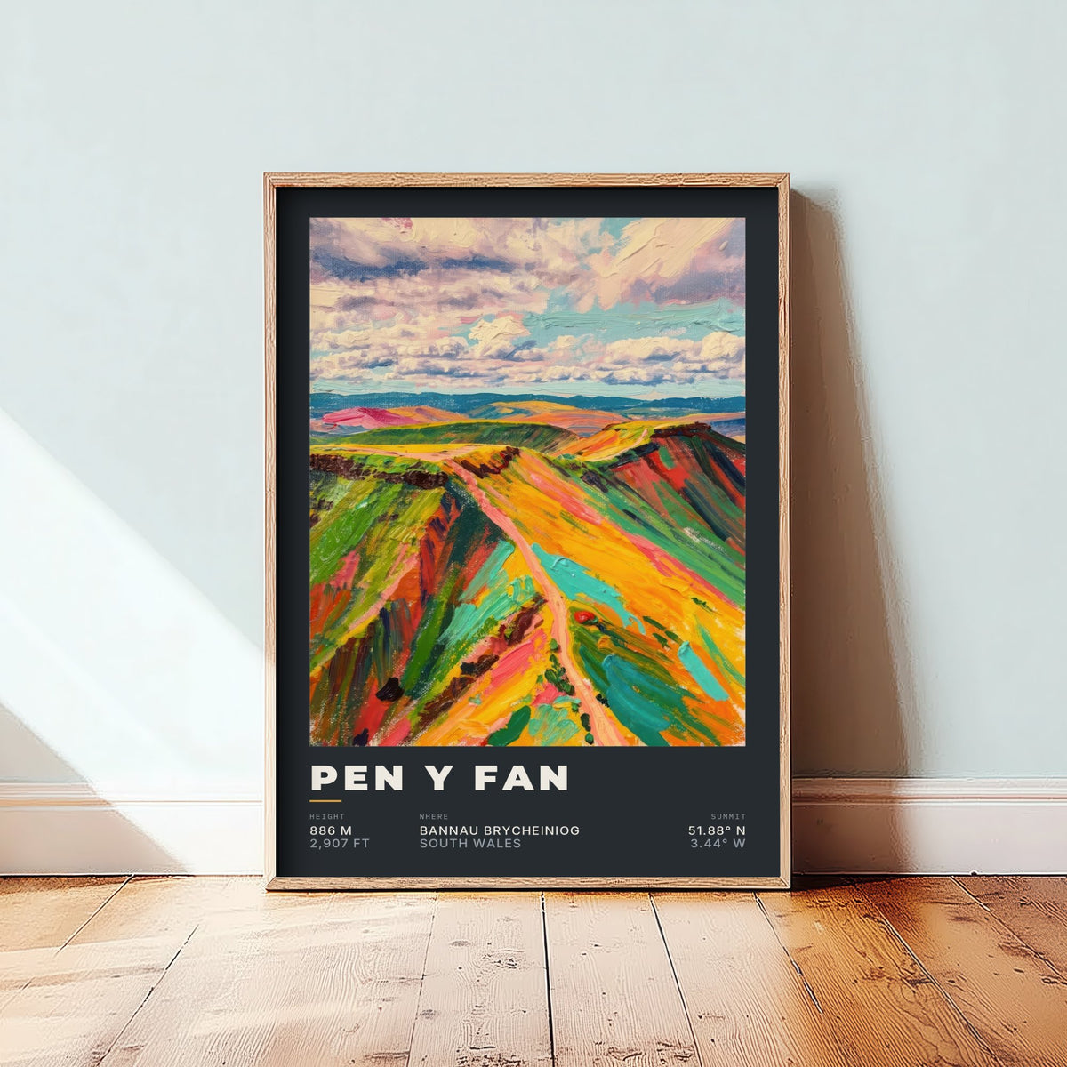 Pen y Fan 886m Art Print - Highest Peak in South Wales Poster - Dark Charcoal Mountain Illustration 2/3