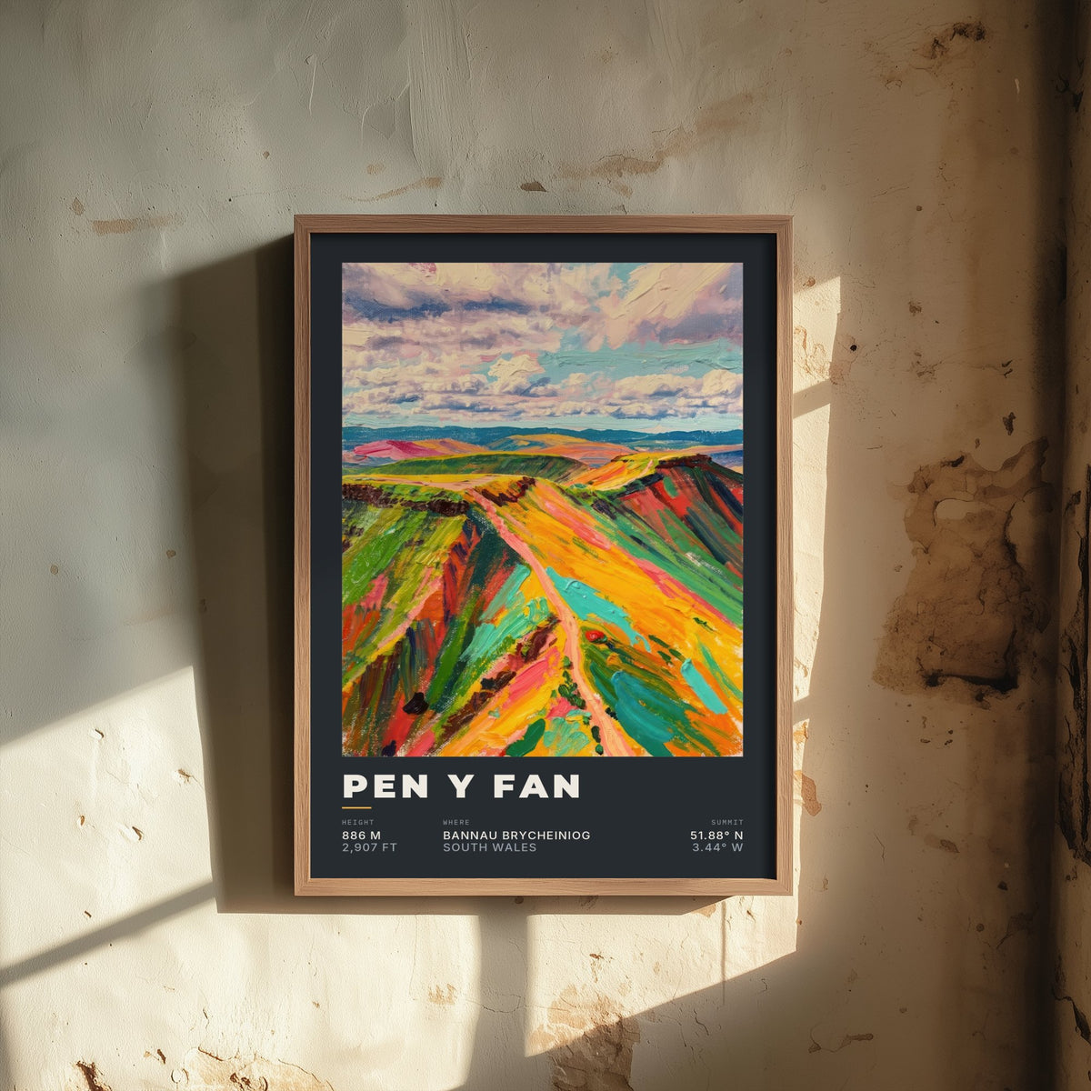 Pen y Fan 886m Art Print - Highest Peak in South Wales Poster - Dark Charcoal Mountain Illustration 2/3