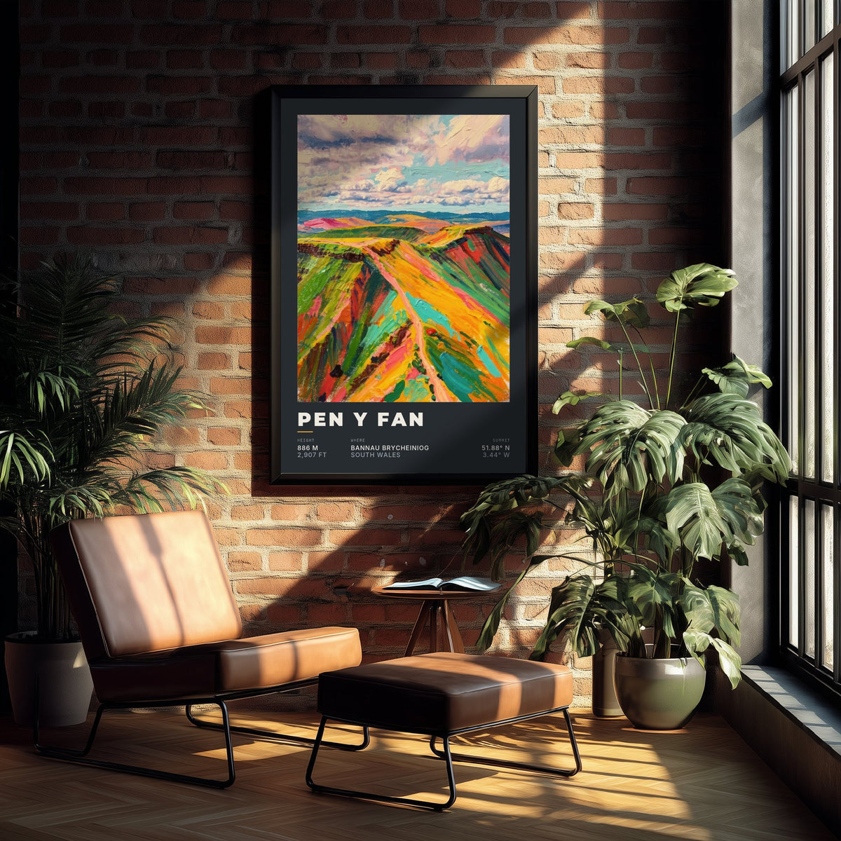 Pen y Fan 886m Art Print - Highest Peak in South Wales Poster - Dark Charcoal Mountain Illustration 2/3