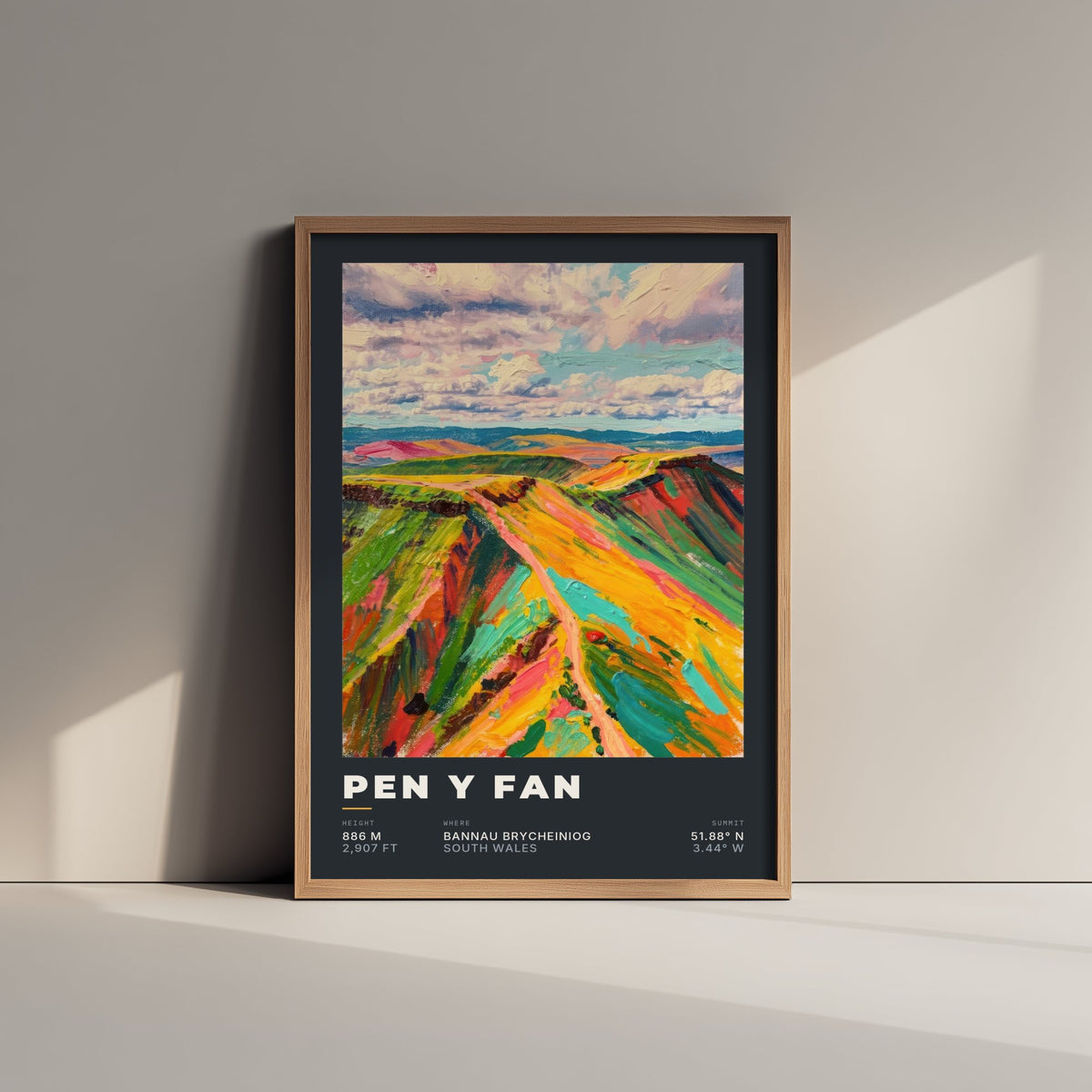 Pen y Fan 886m Art Print - Highest Peak in South Wales Poster - Dark Charcoal Mountain Illustration 2/3
