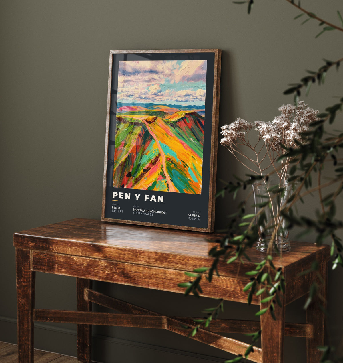 Pen y Fan 886m Art Print - Highest Peak in South Wales Poster - Dark Charcoal Mountain Illustration 2/3