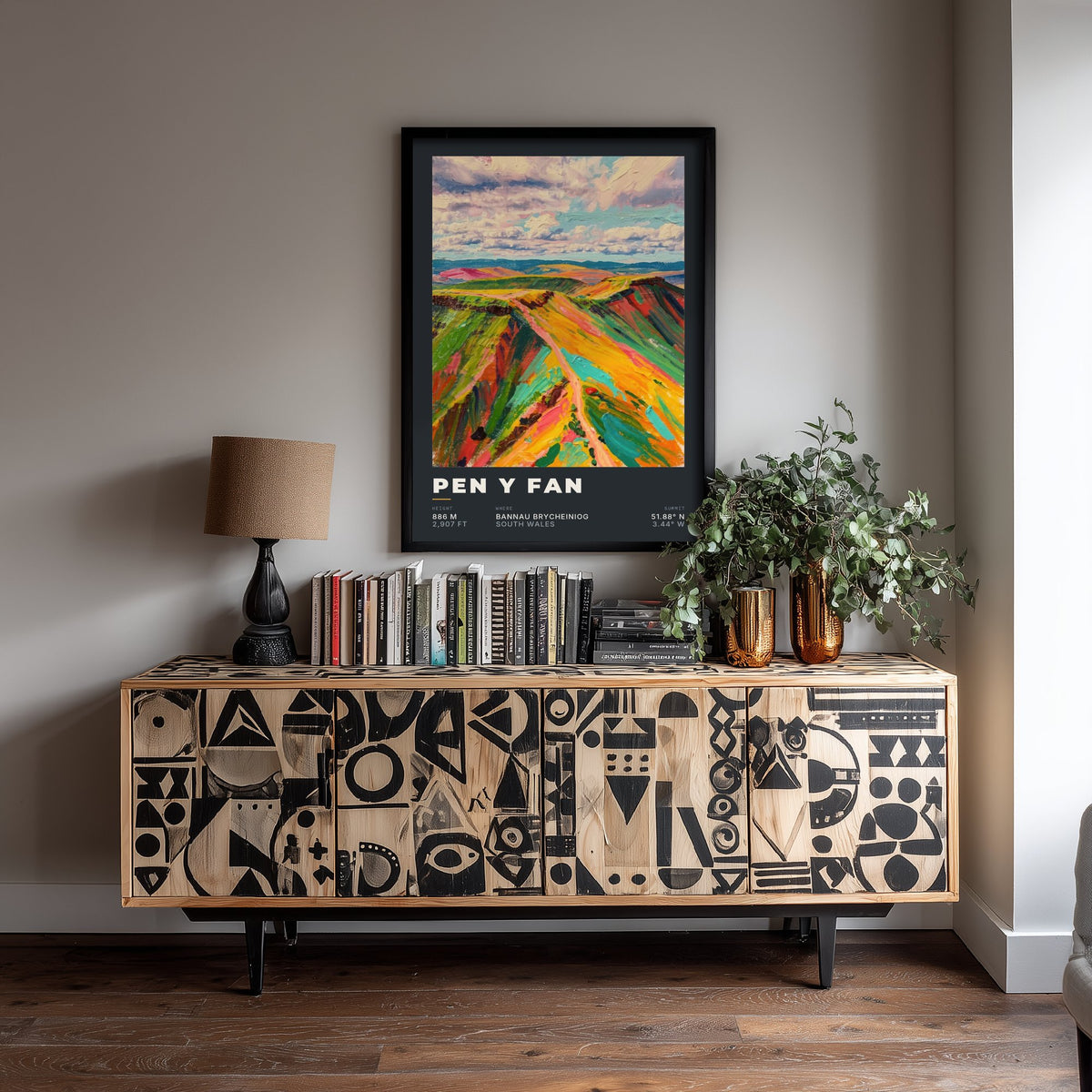 Pen y Fan 886m Art Print - Highest Peak in South Wales Poster - Dark Charcoal Mountain Illustration 2/3