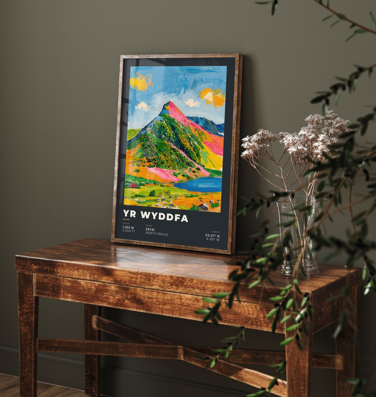 Yr Wyddfa 1085m Art Print - Snowdon Summit Coordinates Poster - Charcoal Palette Knife Illustration 3/3