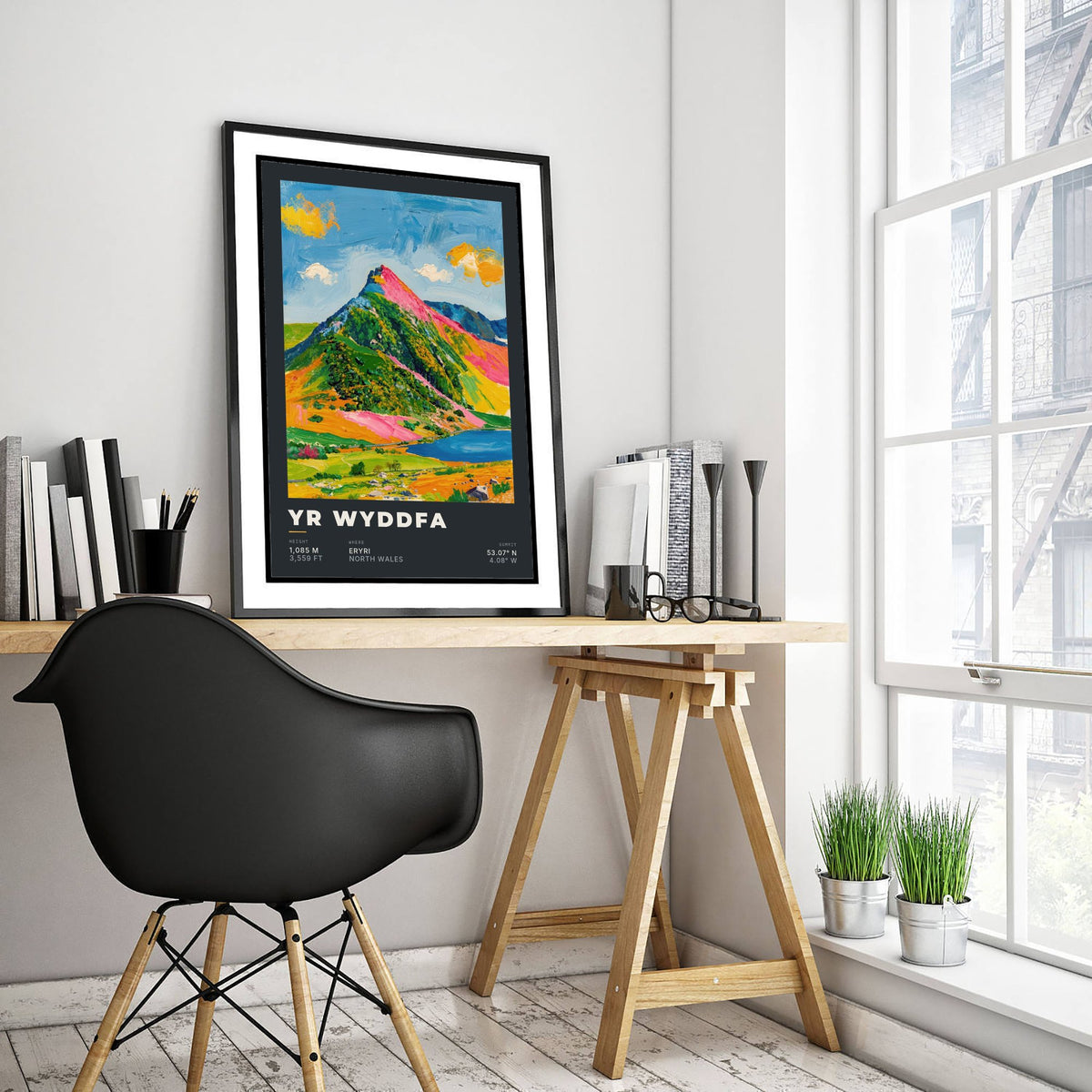 Yr Wyddfa 1085m Art Print - Snowdon Summit Coordinates Poster - Charcoal Palette Knife Illustration 3/3