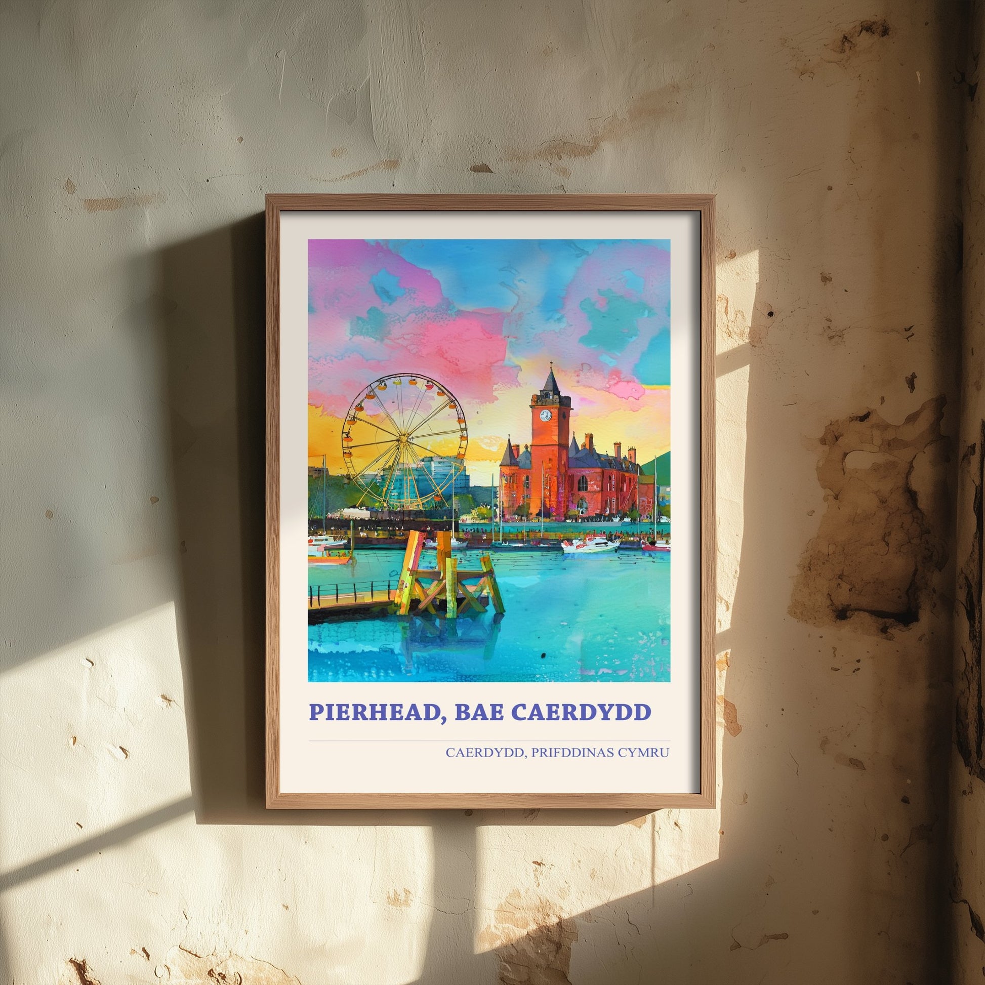 Cardiff Pierhead Welsh Travel Poster - Bae Caerdydd Art Print - Bilingual Watercolour - Cardiff Bay Cymru 1/3