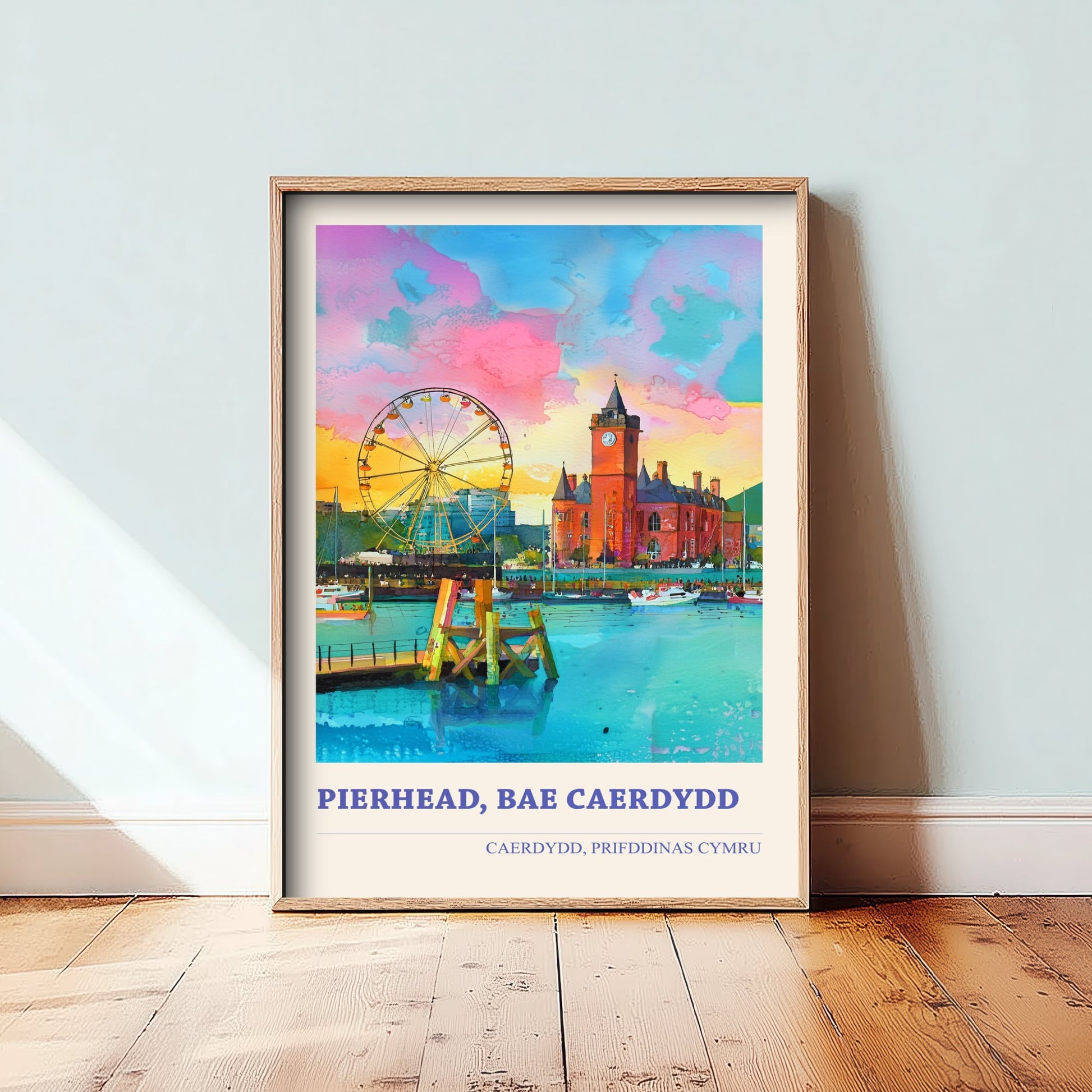 Cardiff Pierhead Welsh Travel Poster - Bae Caerdydd Art Print - Bilingual Watercolour - Cardiff Bay Cymru 1/3