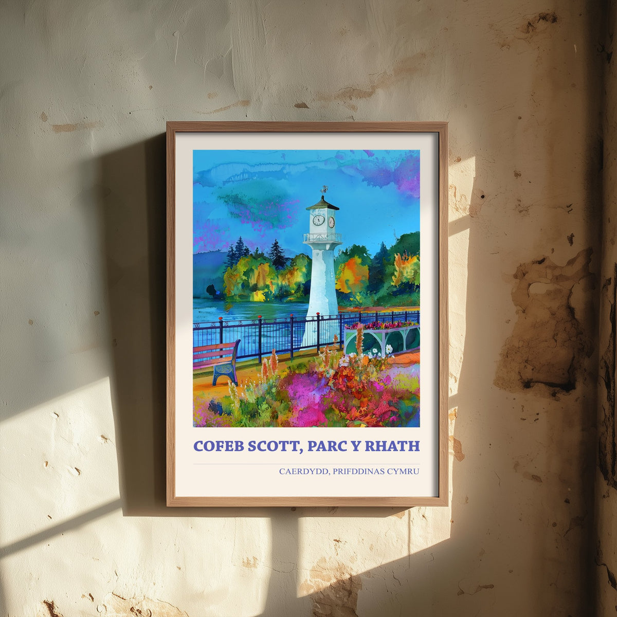 Cardiff Scott Memorial Welsh Travel Poster - Cofeb Scott Art Print - Bilingual Watercolour - Parc y Rhath 3/3