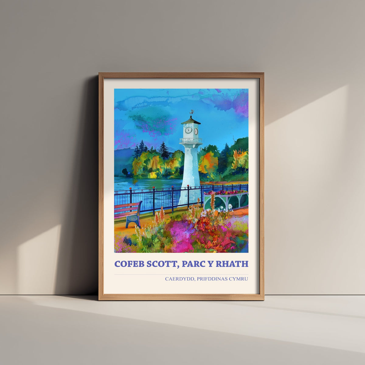 Cardiff Scott Memorial Welsh Travel Poster - Cofeb Scott Art Print - Bilingual Watercolour - Parc y Rhath 3/3