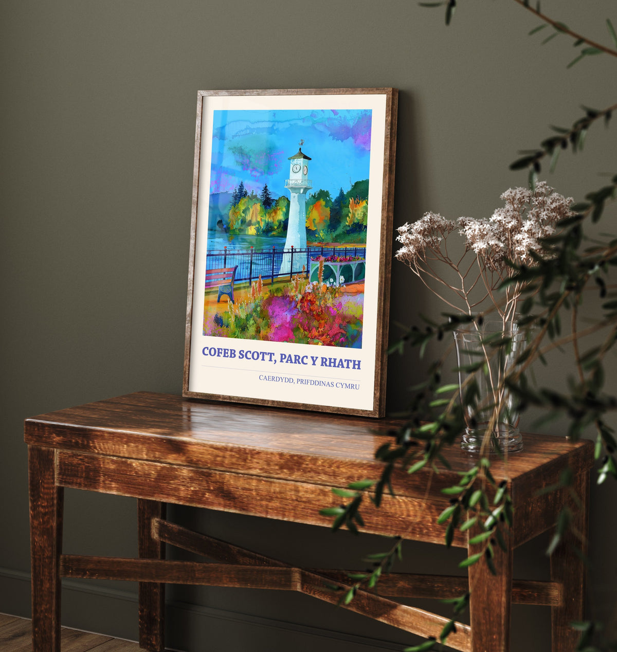 Cardiff Scott Memorial Welsh Travel Poster - Cofeb Scott Art Print - Bilingual Watercolour - Parc y Rhath 3/3