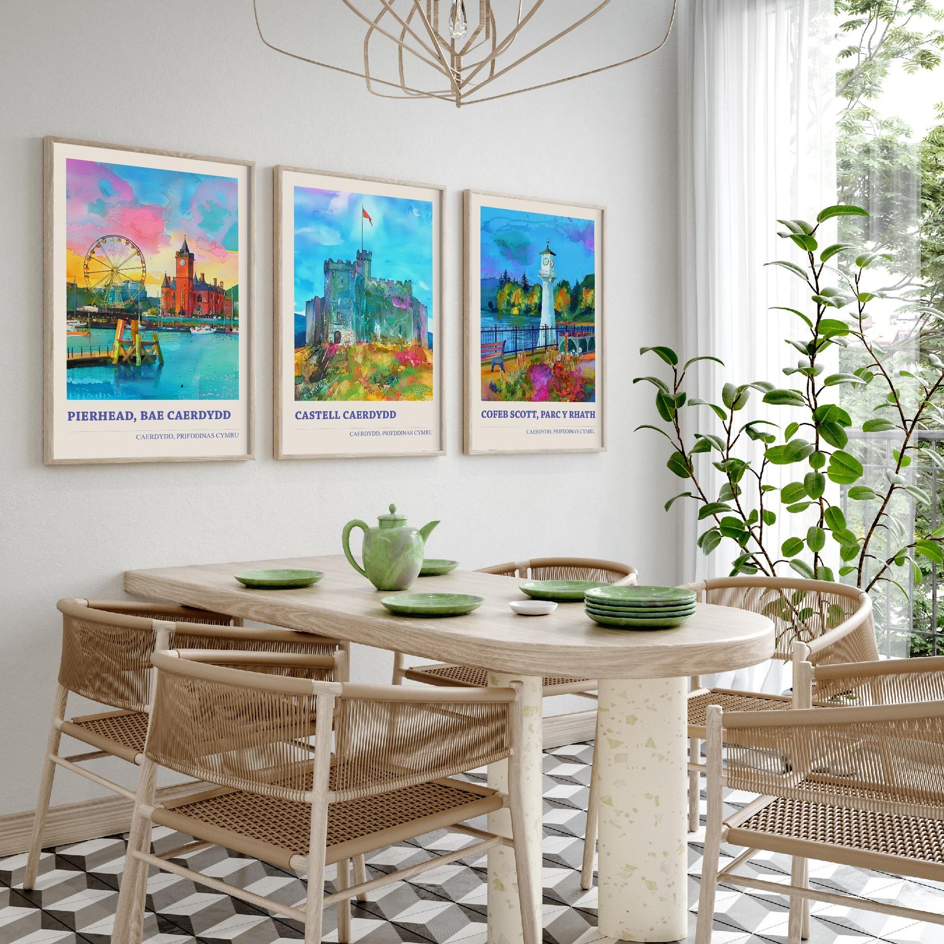 Cardiff Wales Landmarks Set of Three Art Prints | Pierhead Cardiff Castle Scott Memorial | Welsh Painting Poster