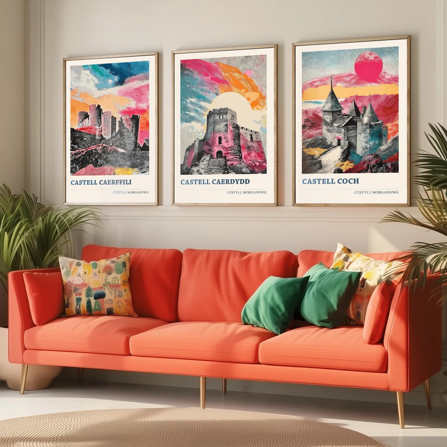 Welsh Castles Set of Three Art Prints | Caerphilly Cardiff Castell Coch | Cestyll Cymru Illustration Poster