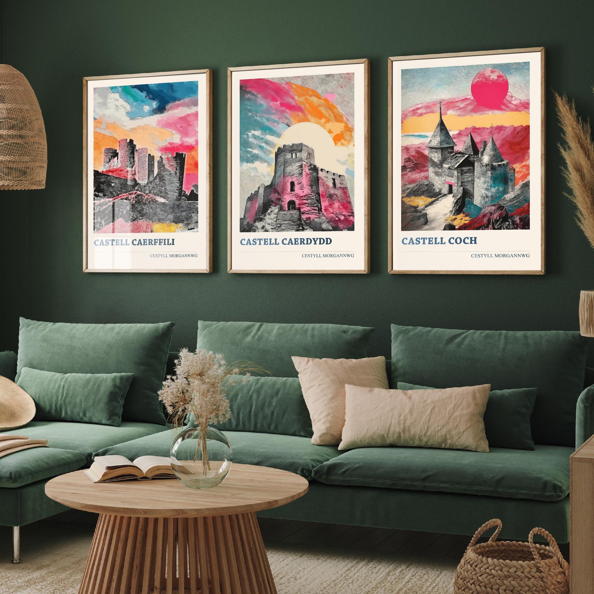 Welsh Castles Set of Three Art Prints | Caerphilly Cardiff Castell Coch | Cestyll Cymru Illustration Poster