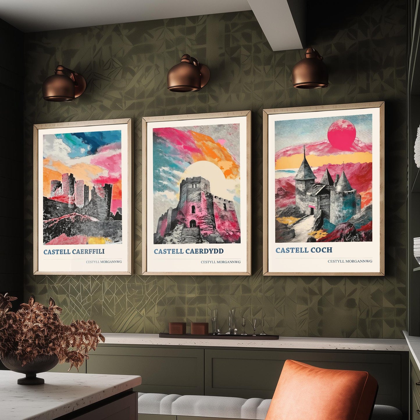 Welsh Castles Set of Three Art Prints | Caerphilly Cardiff Castell Coch | Cestyll Cymru Illustration Poster