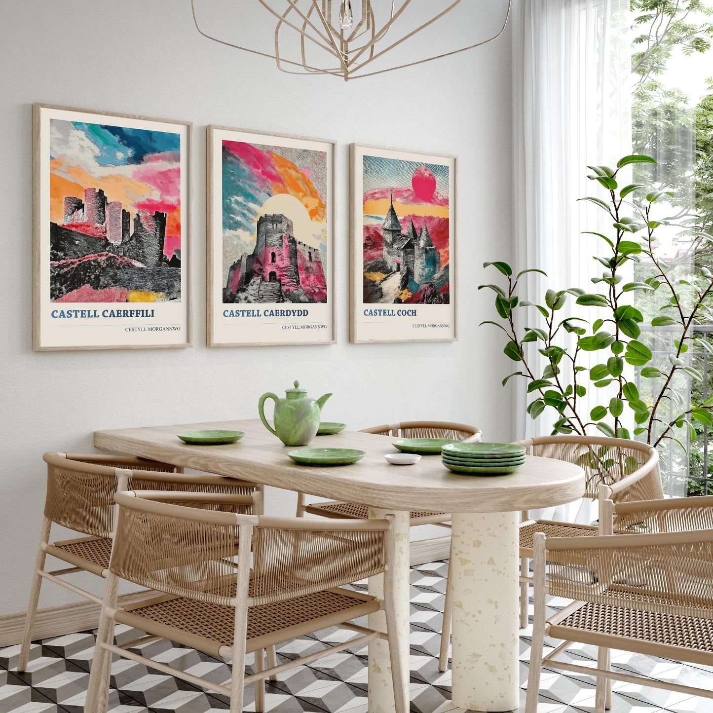 Welsh Castles Set of Three Art Prints | Caerphilly Cardiff Castell Coch | Cestyll Cymru Illustration Poster