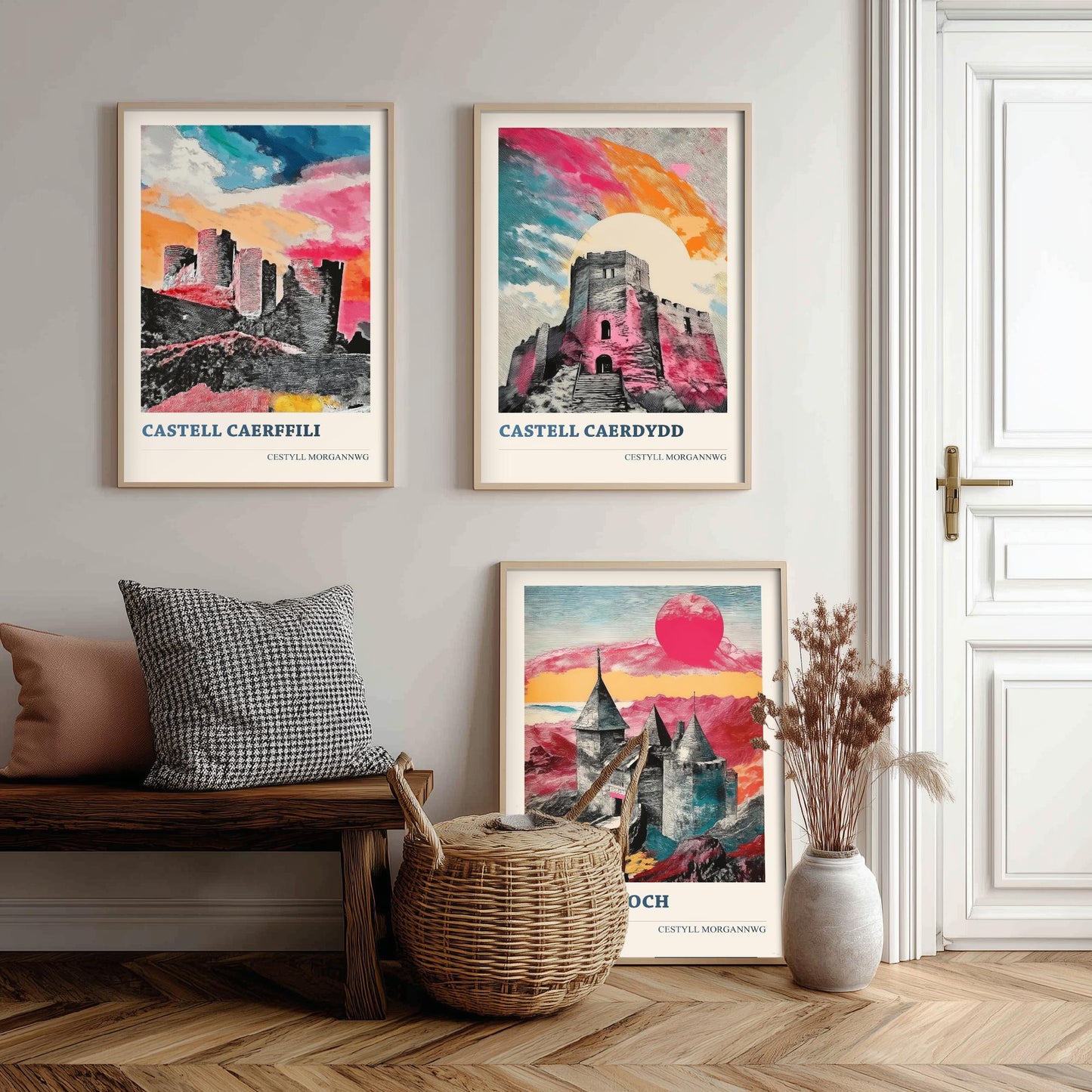 Welsh Castles Set of Three Art Prints | Caerphilly Cardiff Castell Coch | Cestyll Cymru Illustration Poster