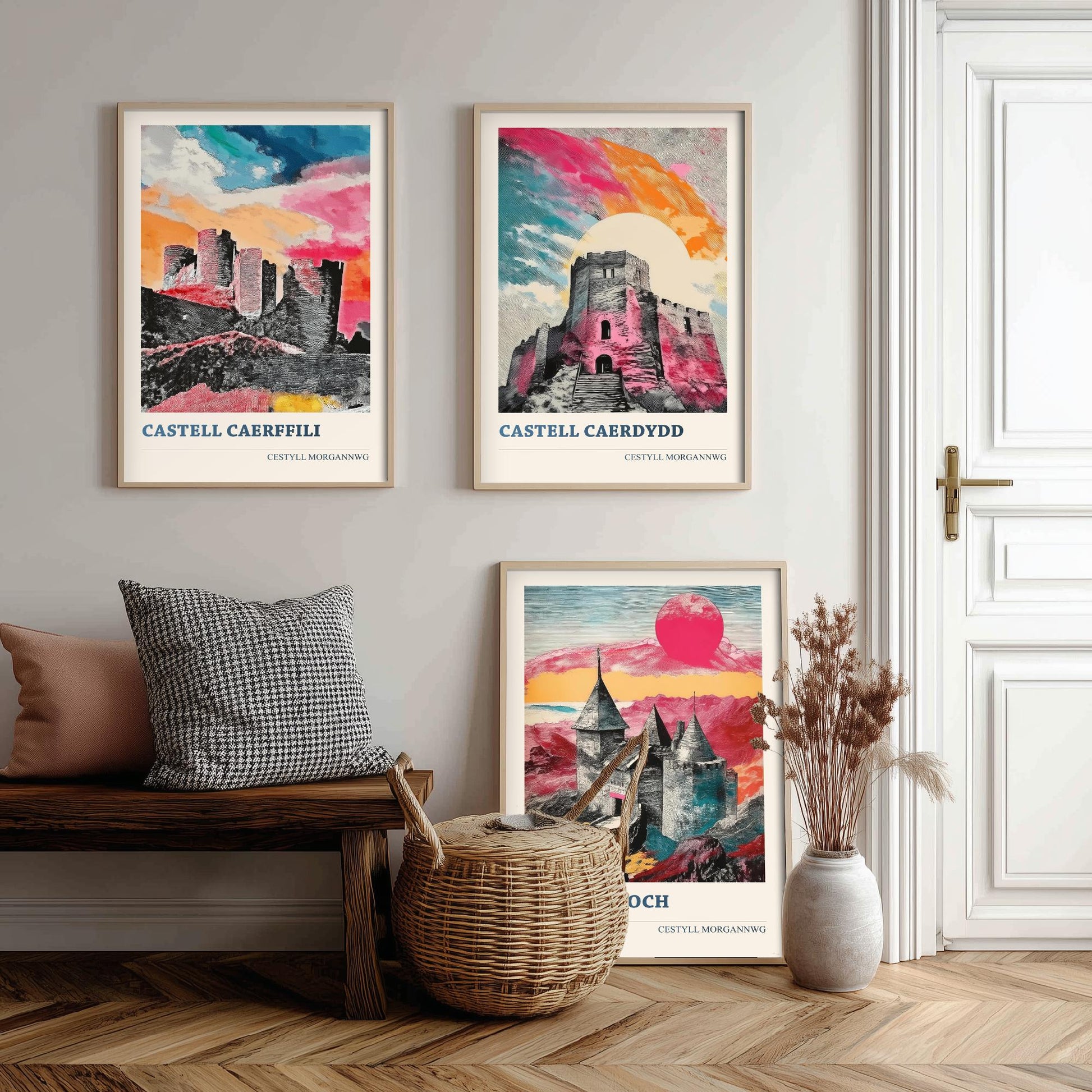 Welsh Castles Set of Three Art Prints | Caerphilly Cardiff Castell Coch | Cestyll Cymru Illustration Poster