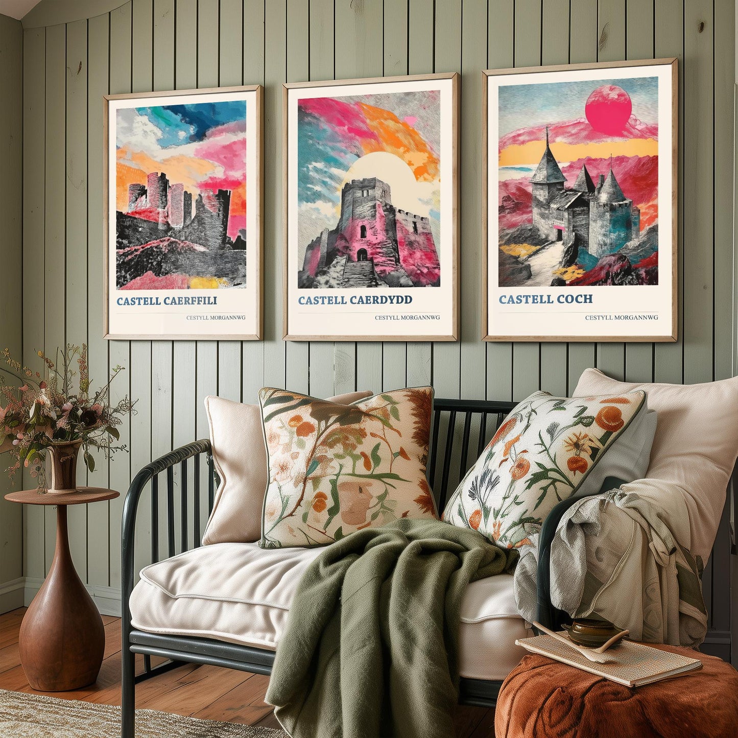 Welsh Castles Set of Three Art Prints | Caerphilly Cardiff Castell Coch | Cestyll Cymru Illustration Poster