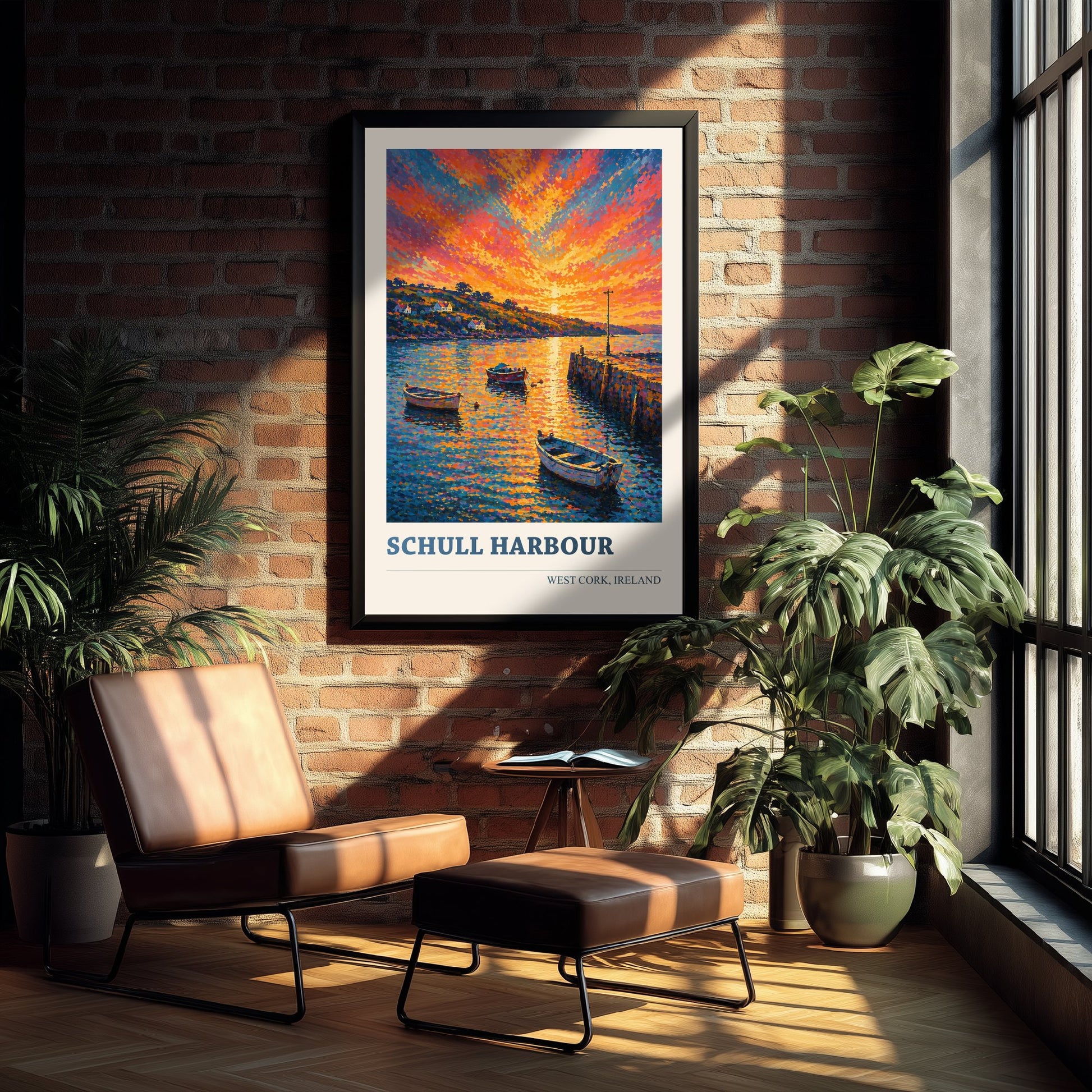 Schull Harbour West Cork Ireland Travel Poster - Art Print - Vibrant Illustration - Boats Wall Art 2/3