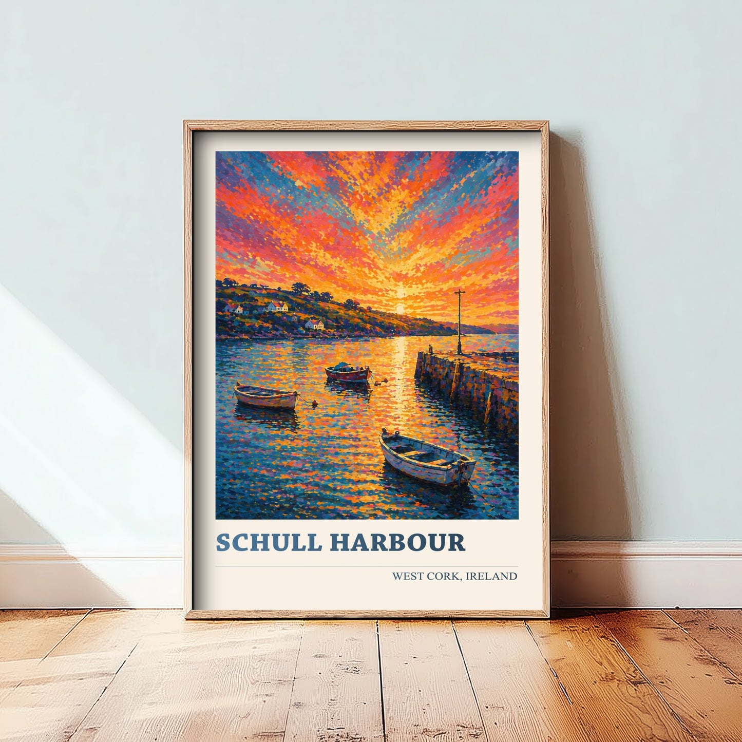 Schull Harbour West Cork Ireland Travel Poster - Art Print - Vibrant Illustration - Boats Wall Art 2/3