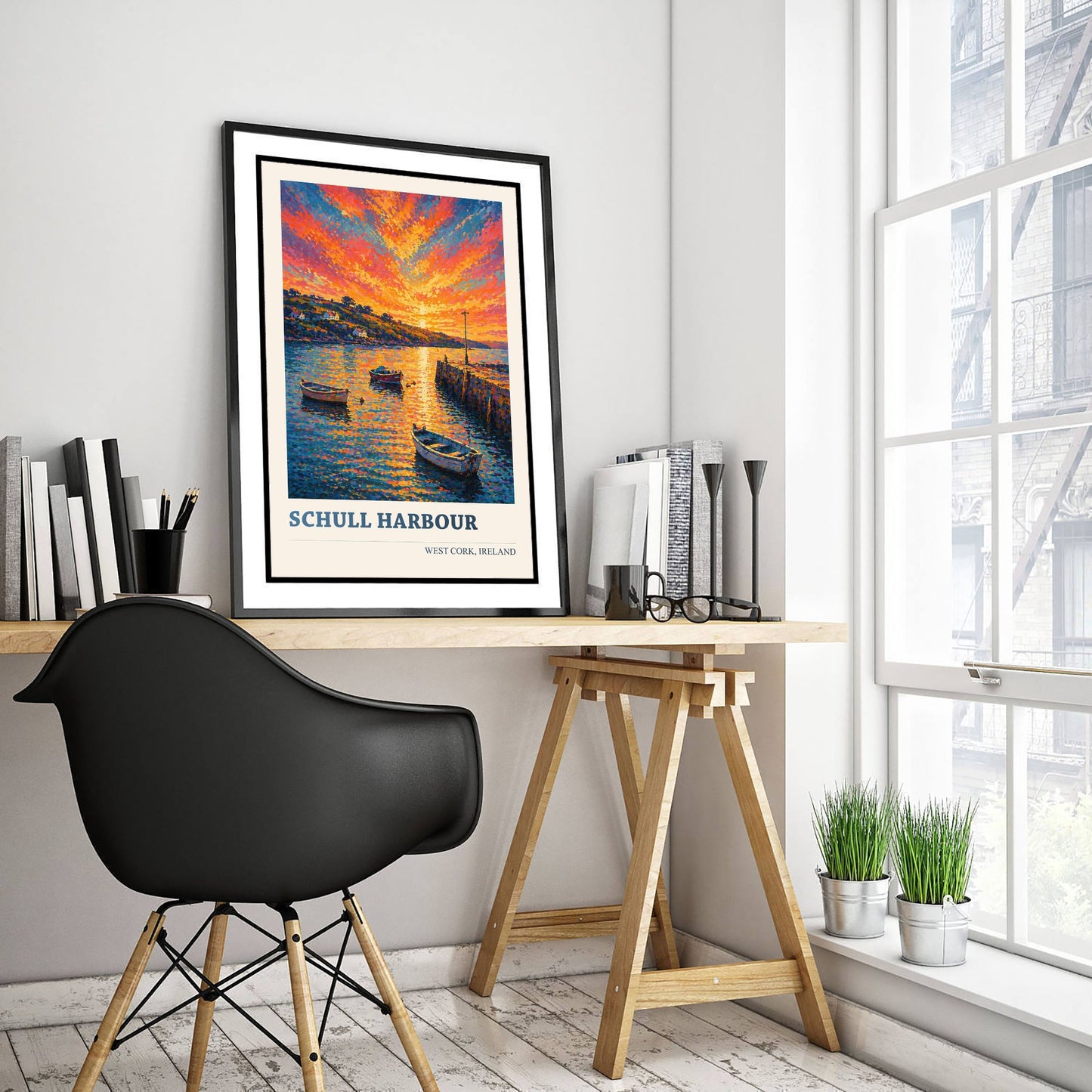 Schull Harbour West Cork Ireland Travel Poster - Art Print - Vibrant Illustration - Boats Wall Art 2/3