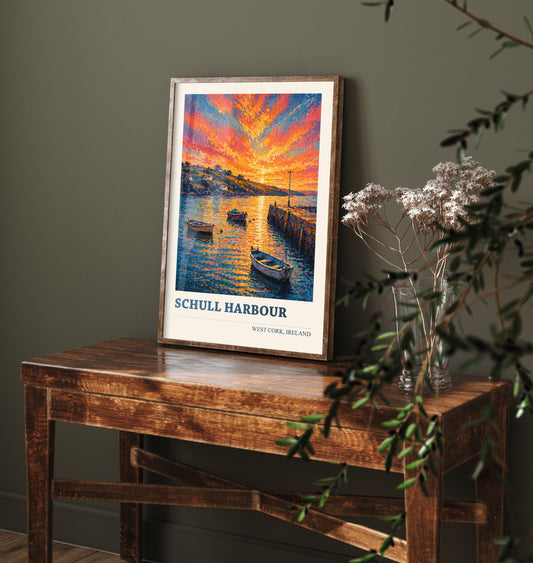 Schull Harbour West Cork Ireland Travel Poster - Art Print - Vibrant Illustration - Boats Wall Art 2/3