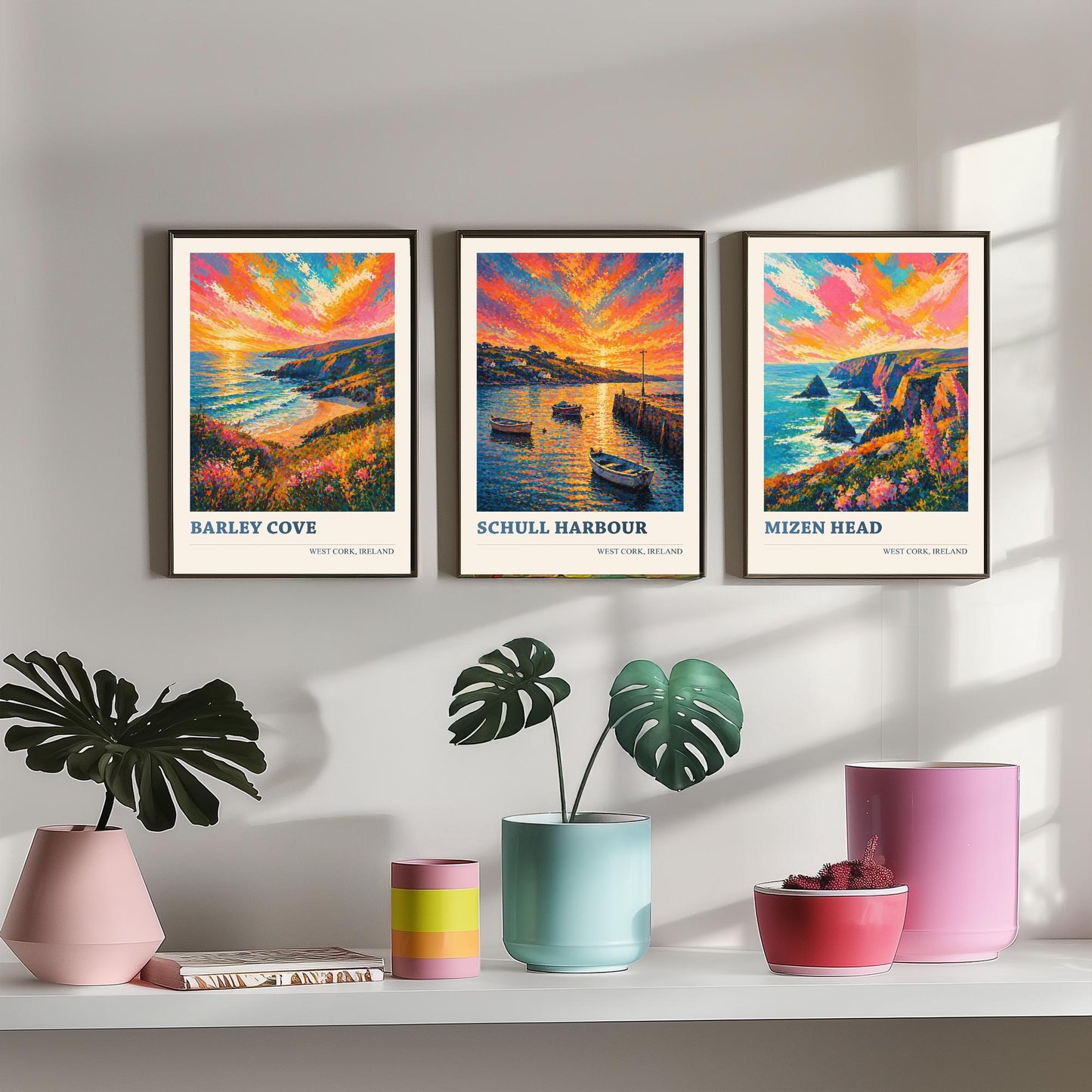 West Cork Ireland Set of Three Art Prints | Barley Cove Schull Harbour Mizen Head Painting Poster