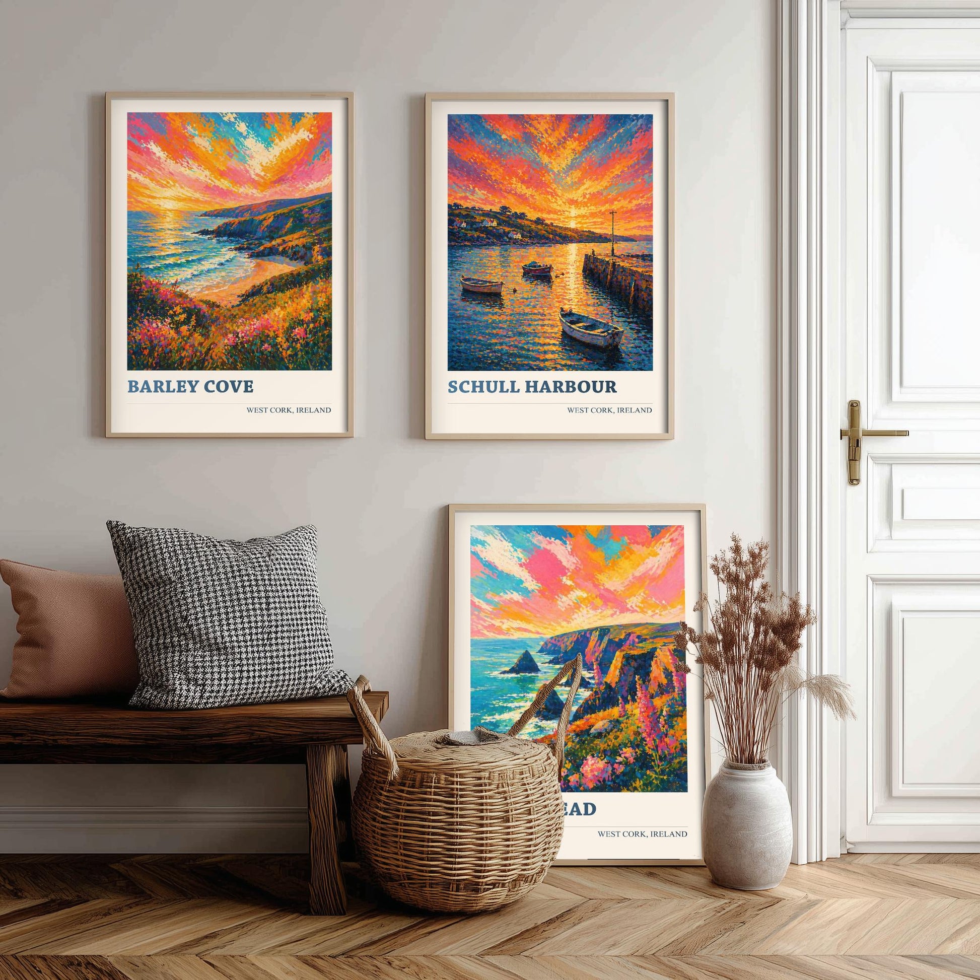West Cork Ireland Set of Three Art Prints | Barley Cove Schull Harbour Mizen Head Painting Poster