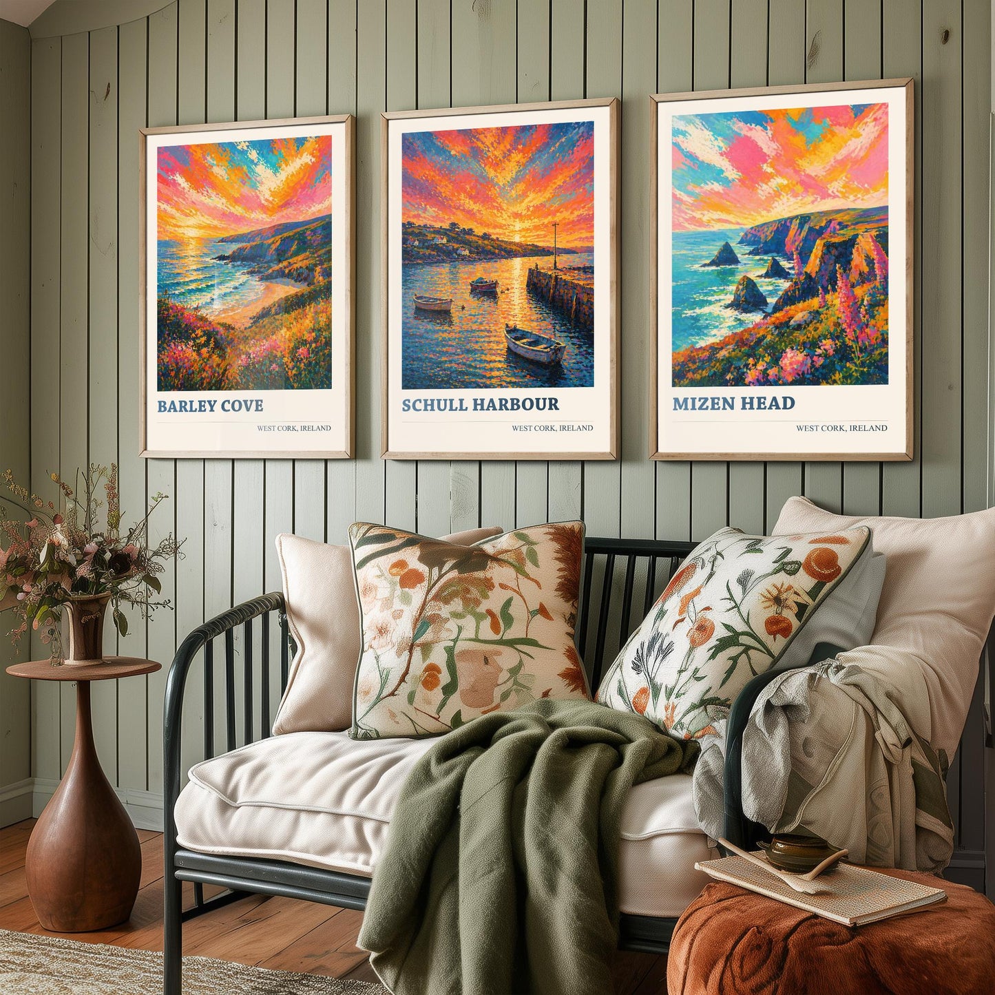 West Cork Ireland Set of Three Art Prints | Barley Cove Schull Harbour Mizen Head Painting Poster