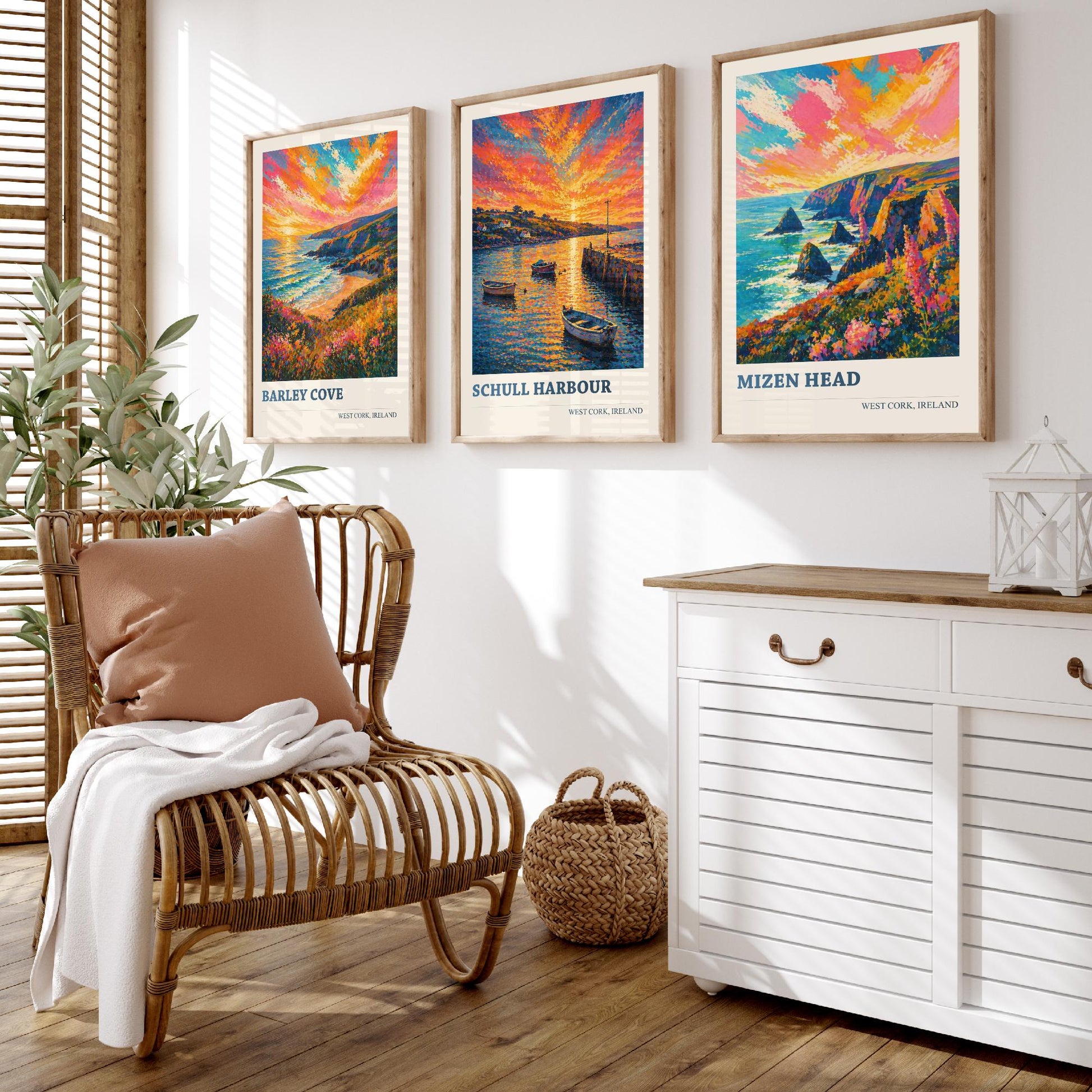 West Cork Ireland Set of Three Art Prints | Barley Cove Schull Harbour Mizen Head Painting Poster