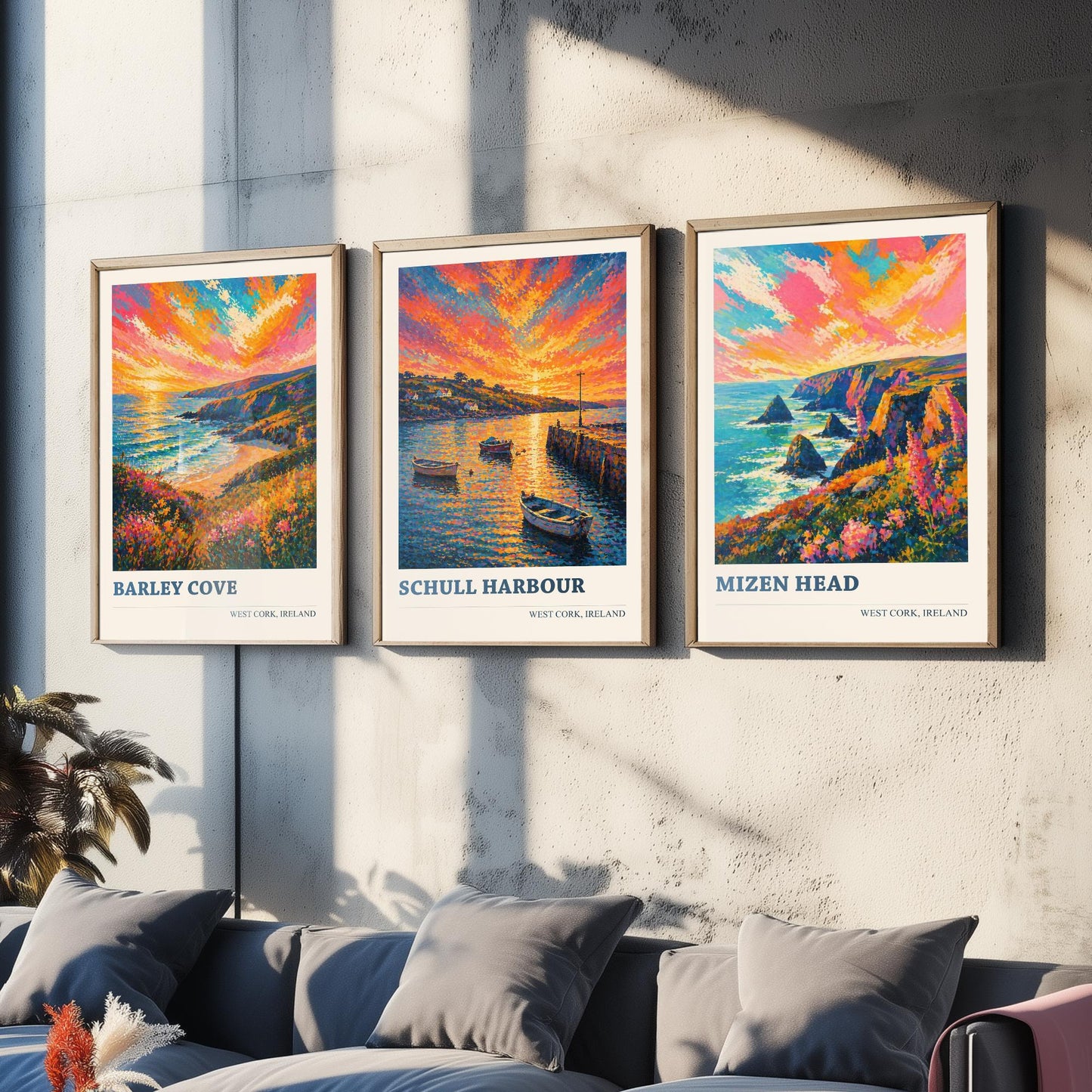 West Cork Ireland Set of Three Art Prints | Barley Cove Schull Harbour Mizen Head Painting Poster