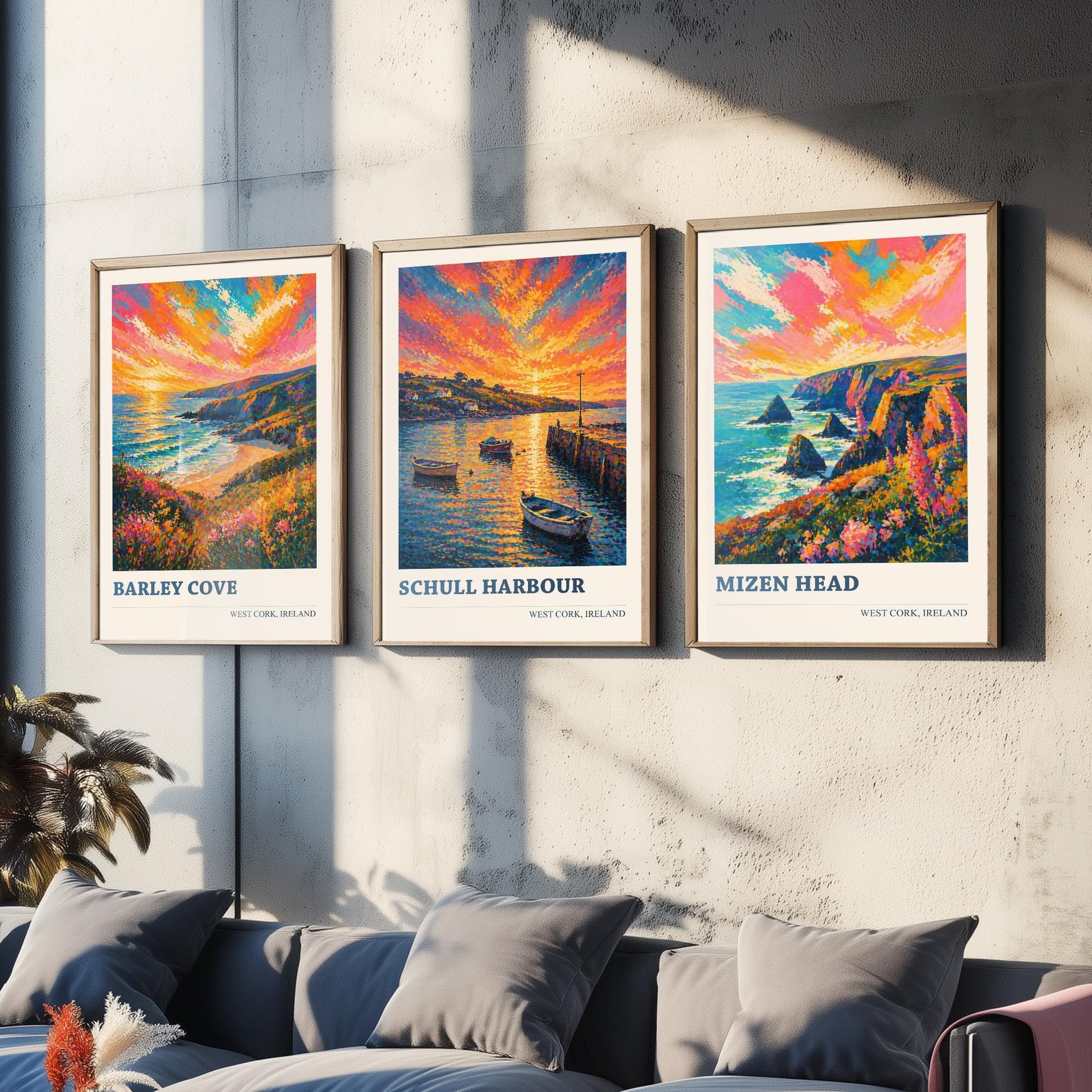 West Cork Ireland Set of Three Art Prints | Barley Cove Schull Harbour Mizen Head Painting Poster