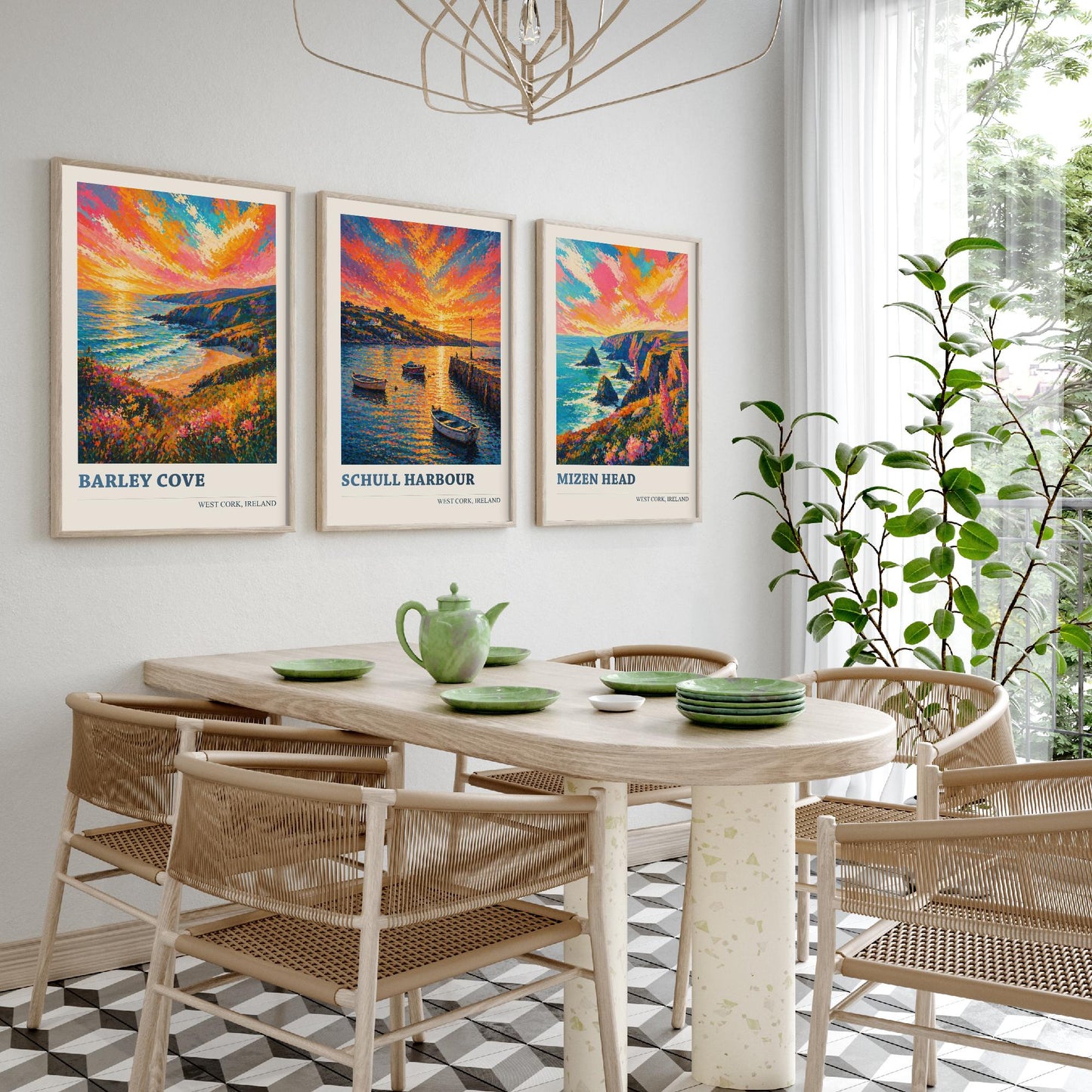 West Cork Ireland Set of Three Art Prints | Barley Cove Schull Harbour Mizen Head Painting Poster