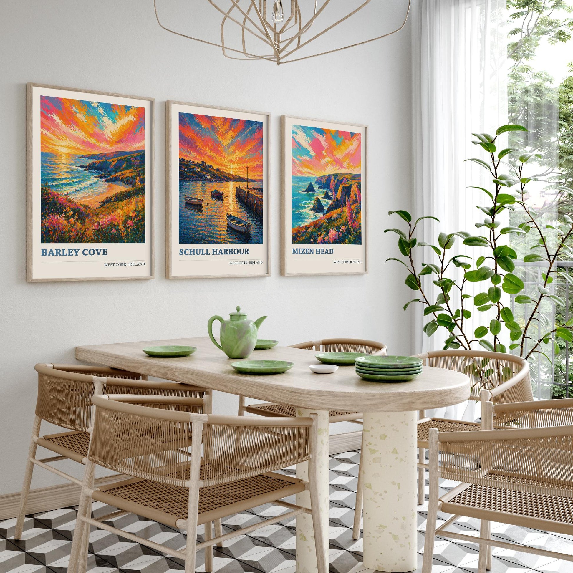 West Cork Ireland Set of Three Art Prints | Barley Cove Schull Harbour Mizen Head Painting Poster