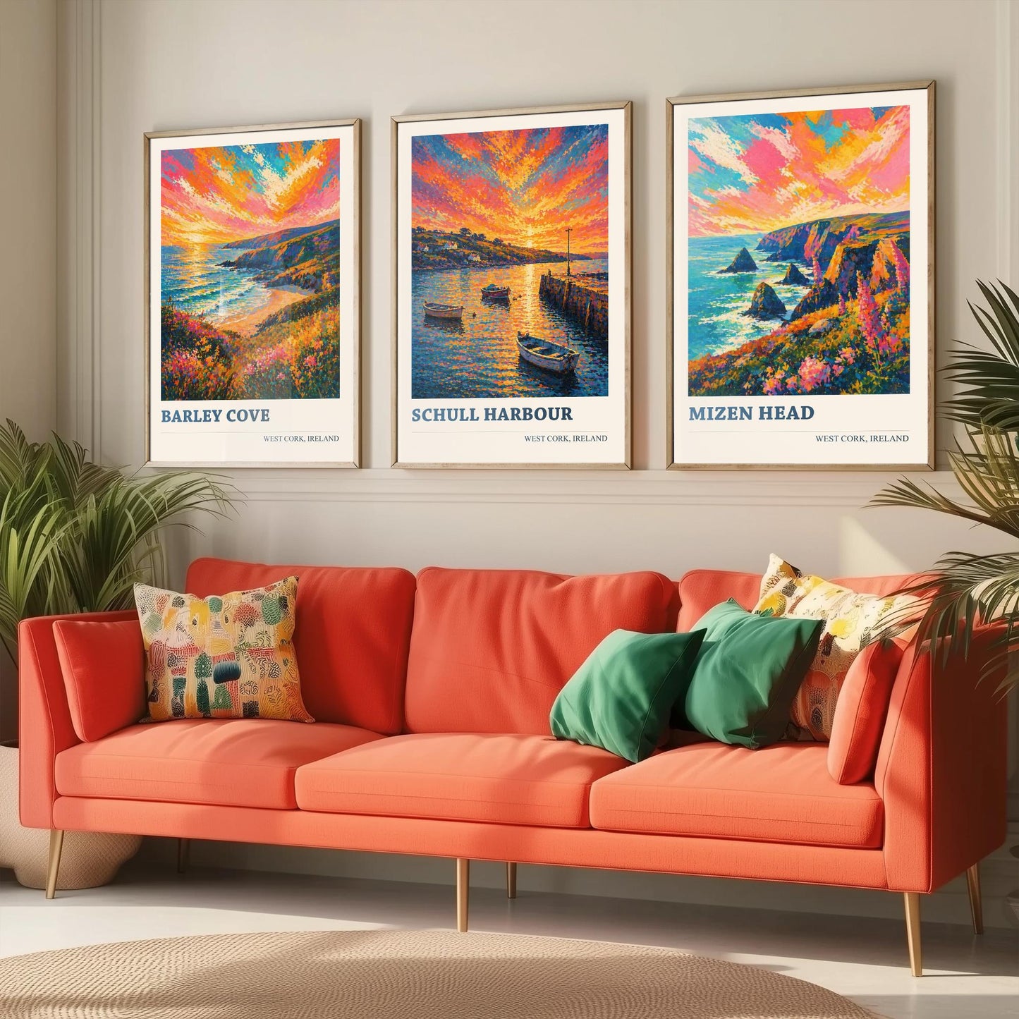 West Cork Ireland Set of Three Art Prints | Barley Cove Schull Harbour Mizen Head Painting Poster
