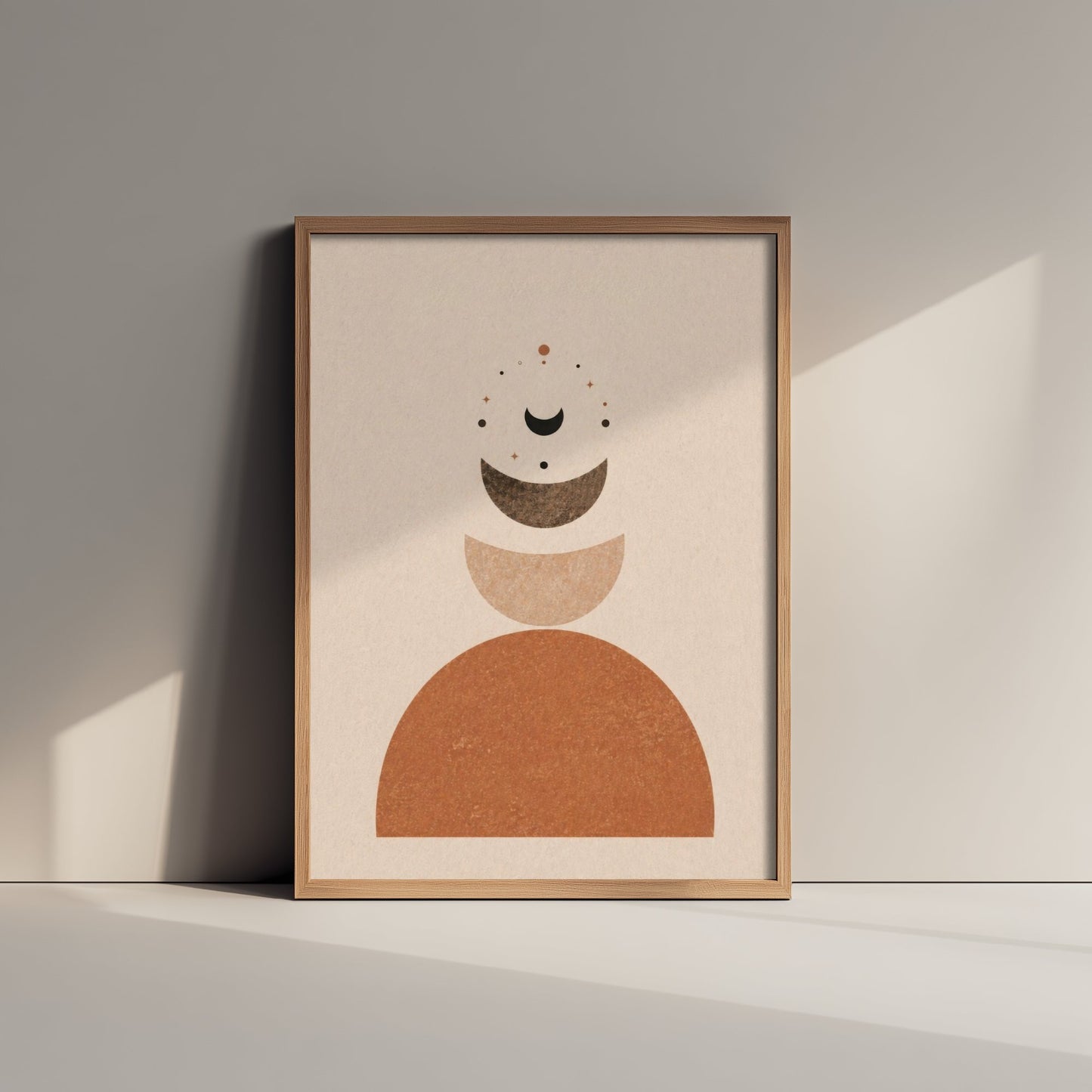 Boho Abstract Art Print - Earthy Geometric Poster - Terracotta Moon Illustration - Neutral Wall Art V1 1/3
