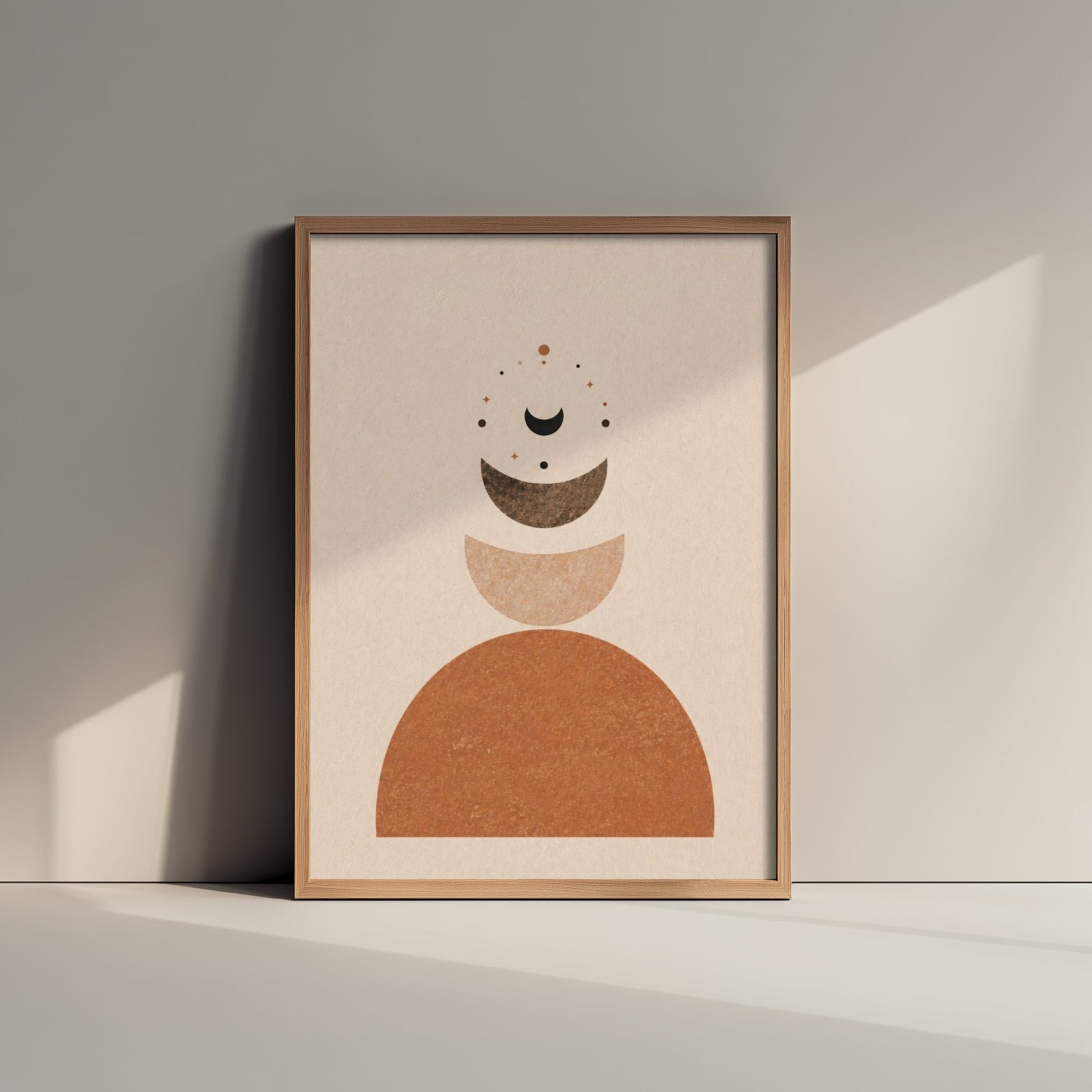 Boho Abstract Art Print - Earthy Geometric Poster - Terracotta Moon Illustration - Neutral Wall Art V1 1/3