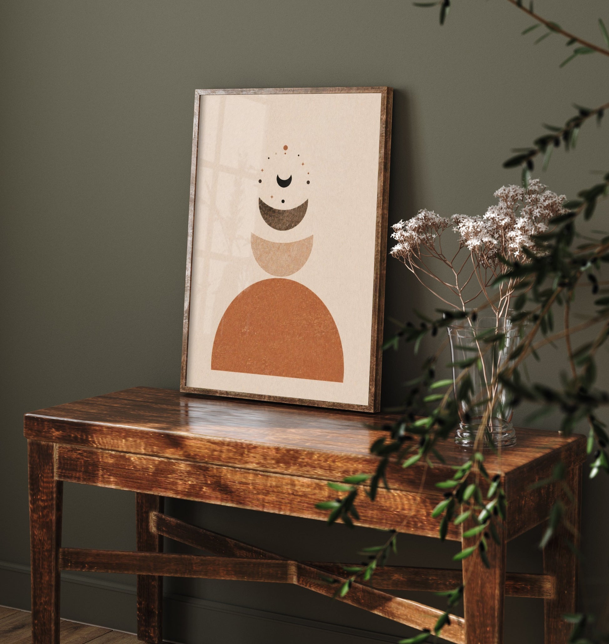 Boho Abstract Art Print - Earthy Geometric Poster - Terracotta Moon Illustration - Neutral Wall Art V1 1/3