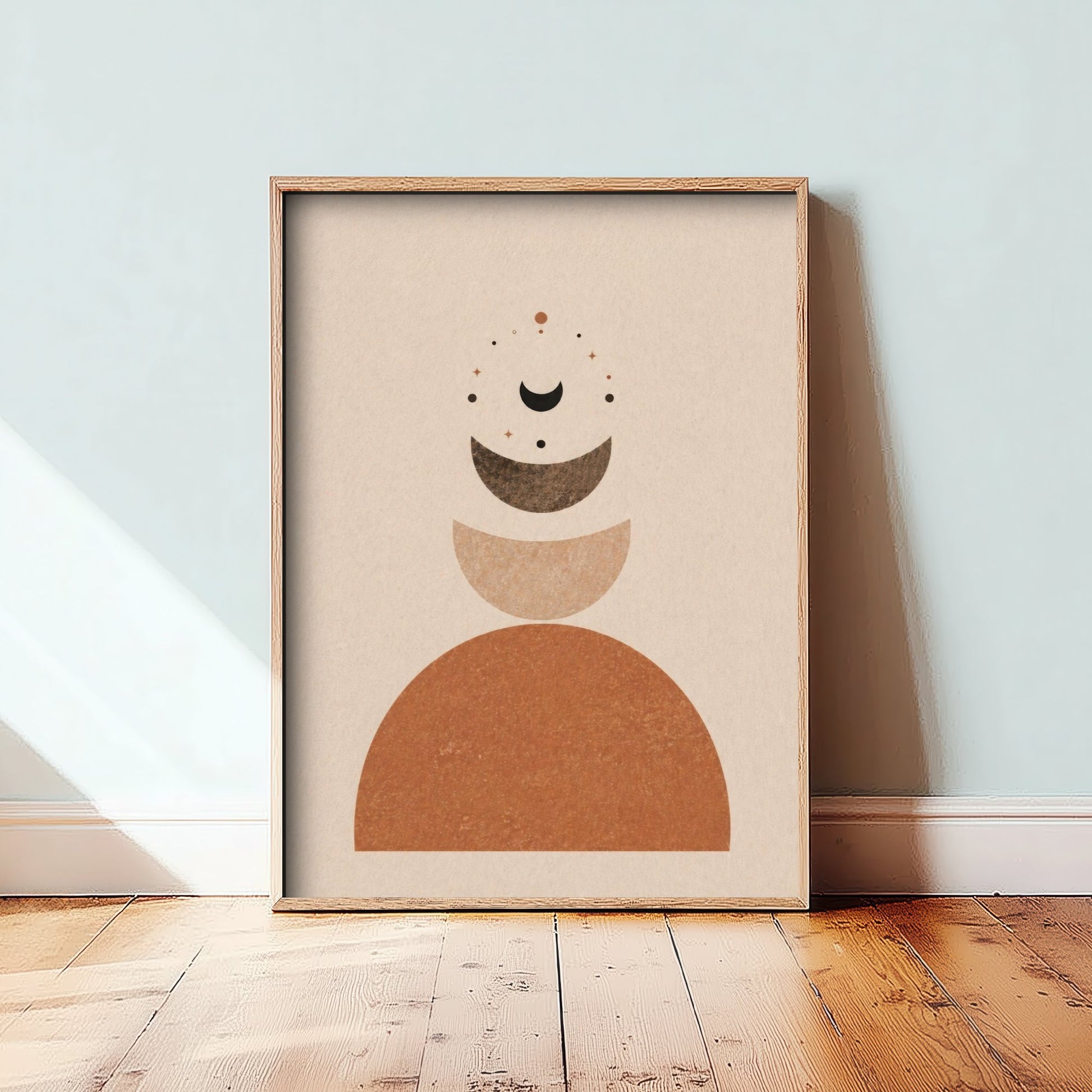 Boho Abstract Art Print - Earthy Geometric Poster - Terracotta Moon Illustration - Neutral Wall Art V1 1/3