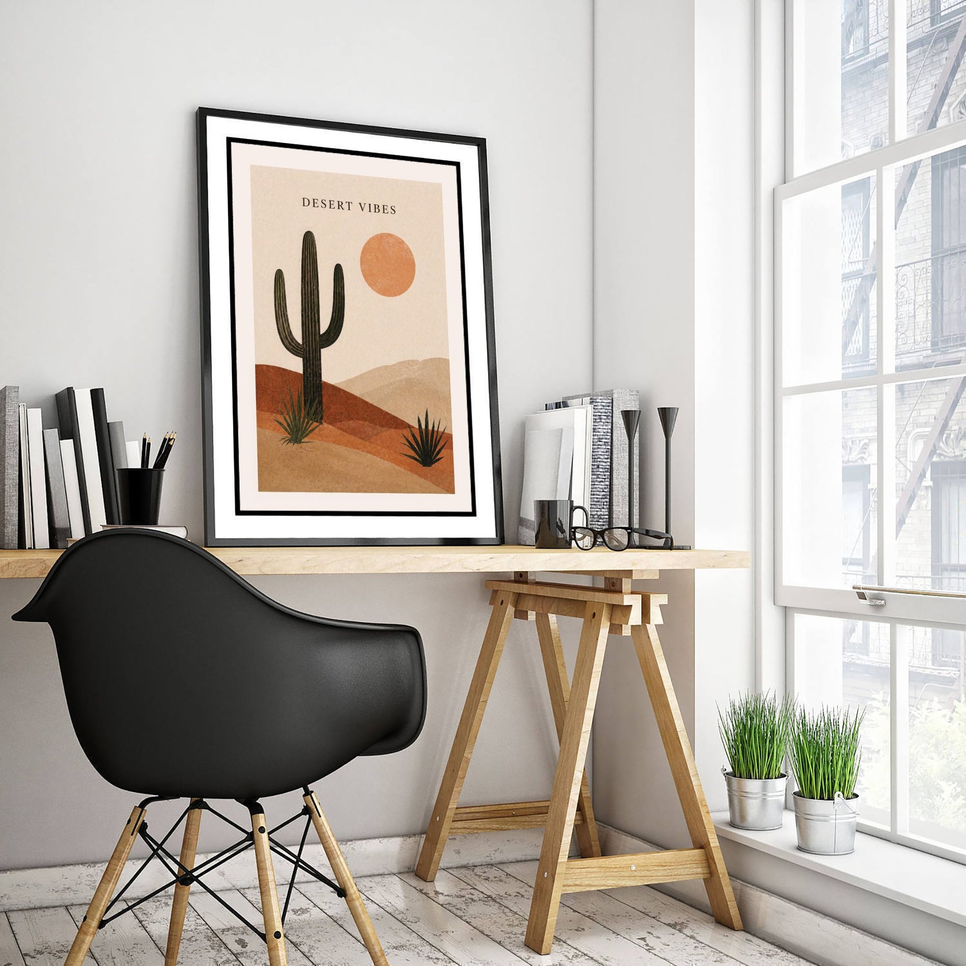 Desert Vibes Art Print - Boho Cactus Poster - Saguaro Desert Illustration - Terracotta Wall Art V1 2/3